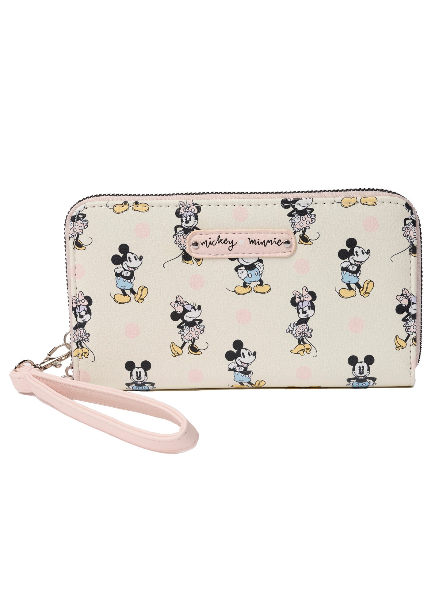 Disney Women's Mickey Minnie Mouse Zip Wallet All-Over Print Pastel Wristlet
