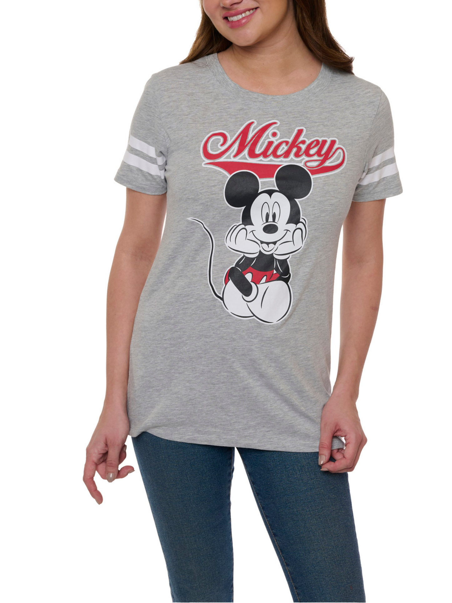 Mickey Mouse Striped Short Sleeve T-Shirt Disney Varsity Women's