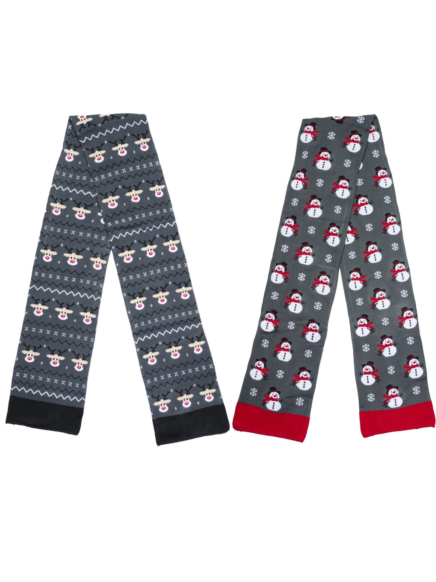 Holiday Scarves Gift Set Reindeer & Snowman Knit Scarves 70" Men Women 2-Pack