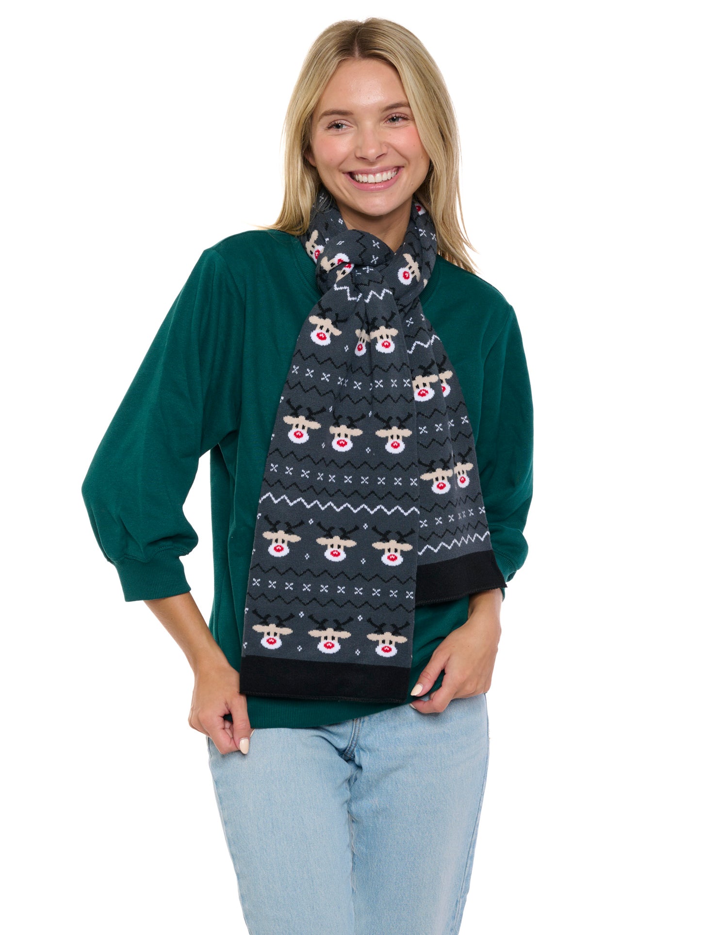 Holiday Scarves Gift Set Reindeer & Snowman Knit Scarves 70" Men Women 2-Pack