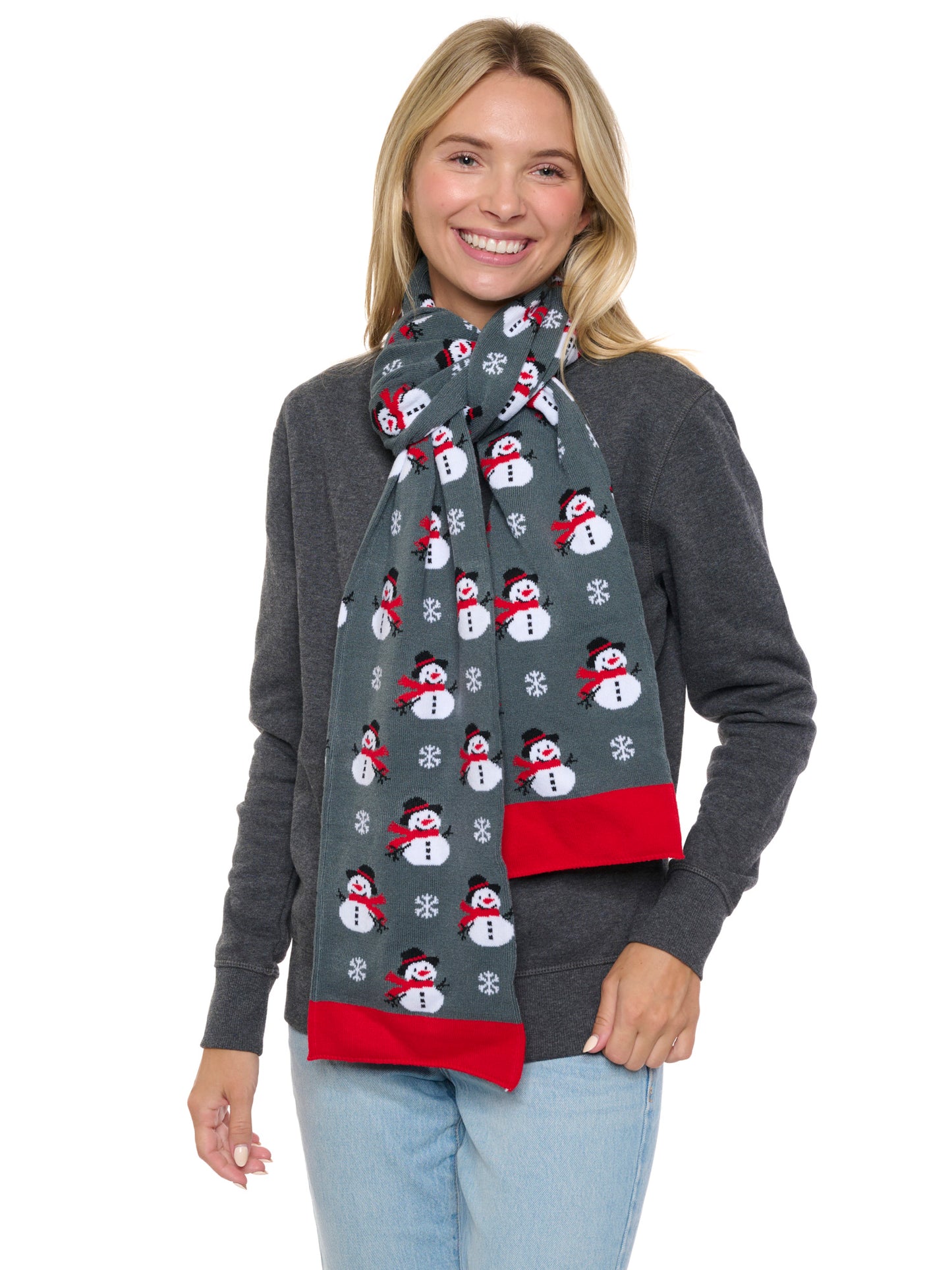 Mens Womens Christmas Snowman Scarf 70" Fair Isle Knit Double Sided Print