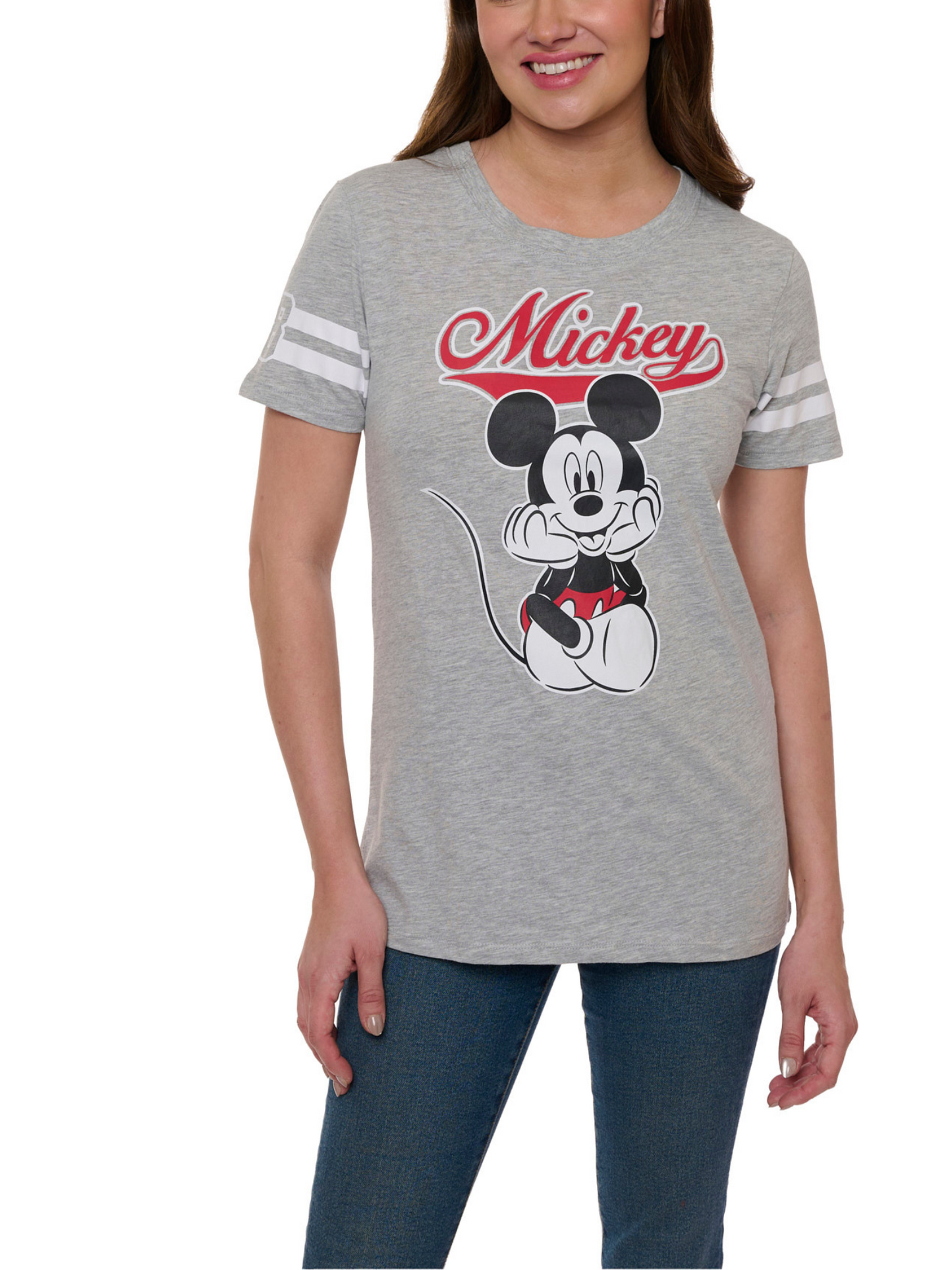 Mickey Mouse Striped Short Sleeve T-Shirt Disney Varsity Women's