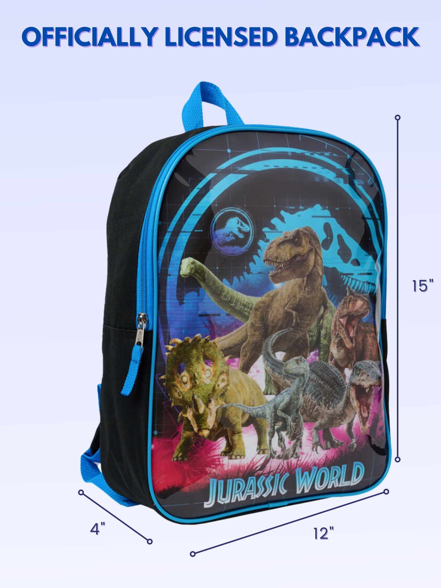 Jurassic World Backpack 15" Dinosaurs T-Rex Carnotaurus Black