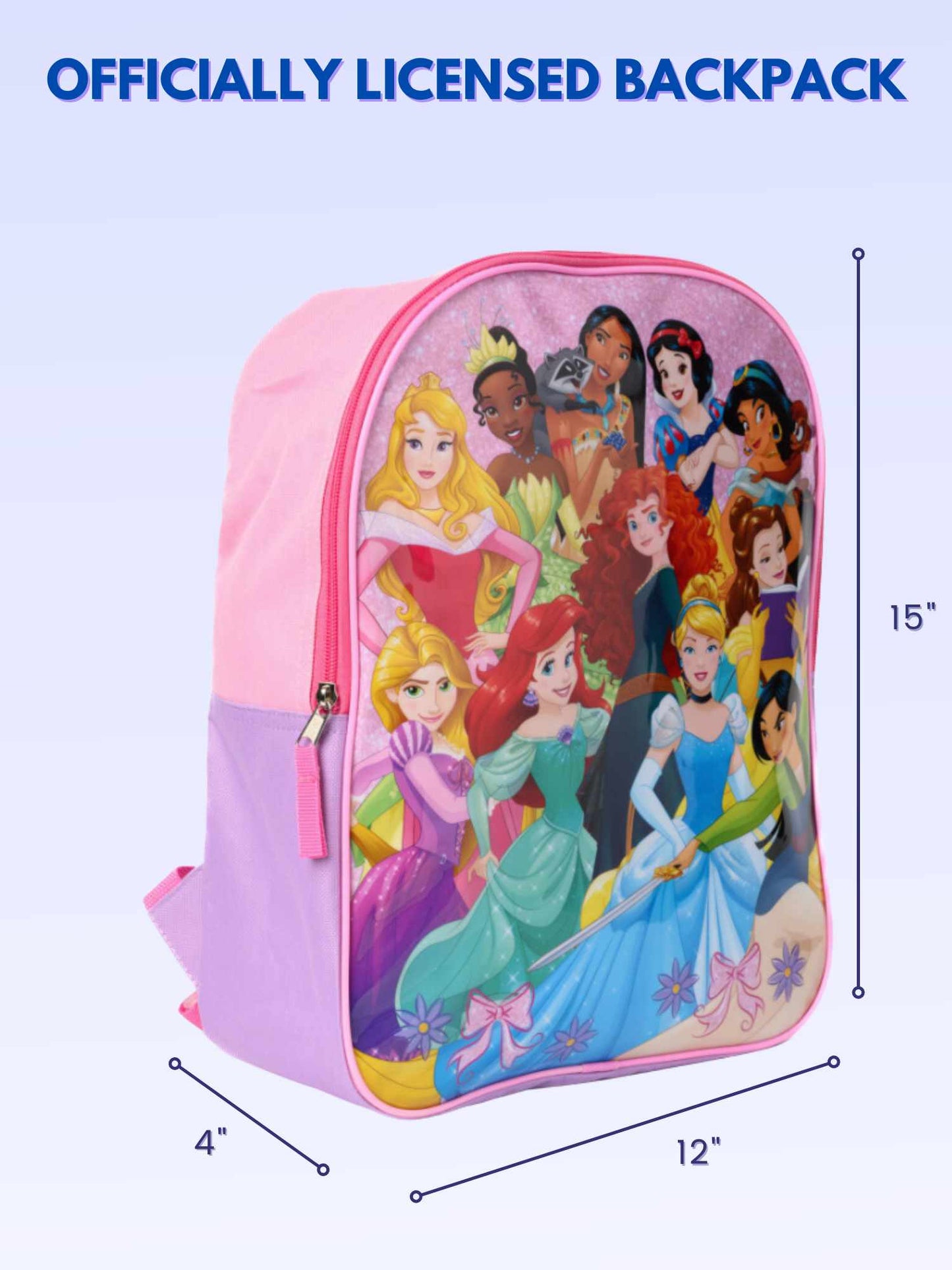 Disney Princesses Backpack 15" Mulan Ariel Belle Jasmine Tiana Pink