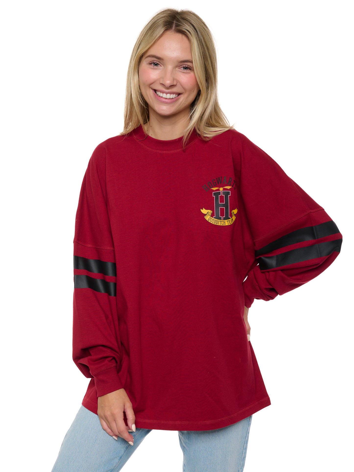 Women's Harry Potter Jersey Oversized Long Sleeve Hockey Style Red Maroon