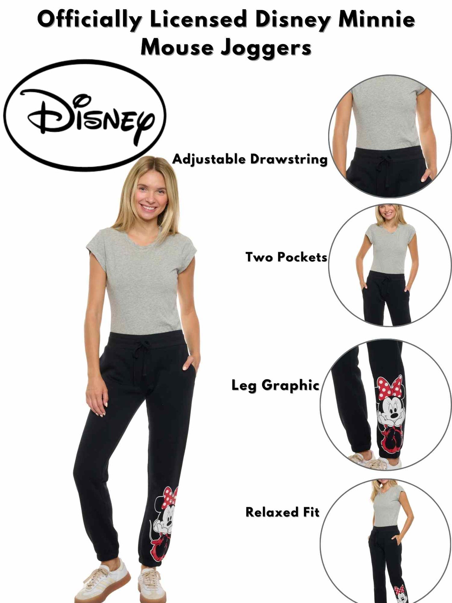 Women's Plus Size Disney Minnie Mouse Jogger Pants Pockets Fleece Black