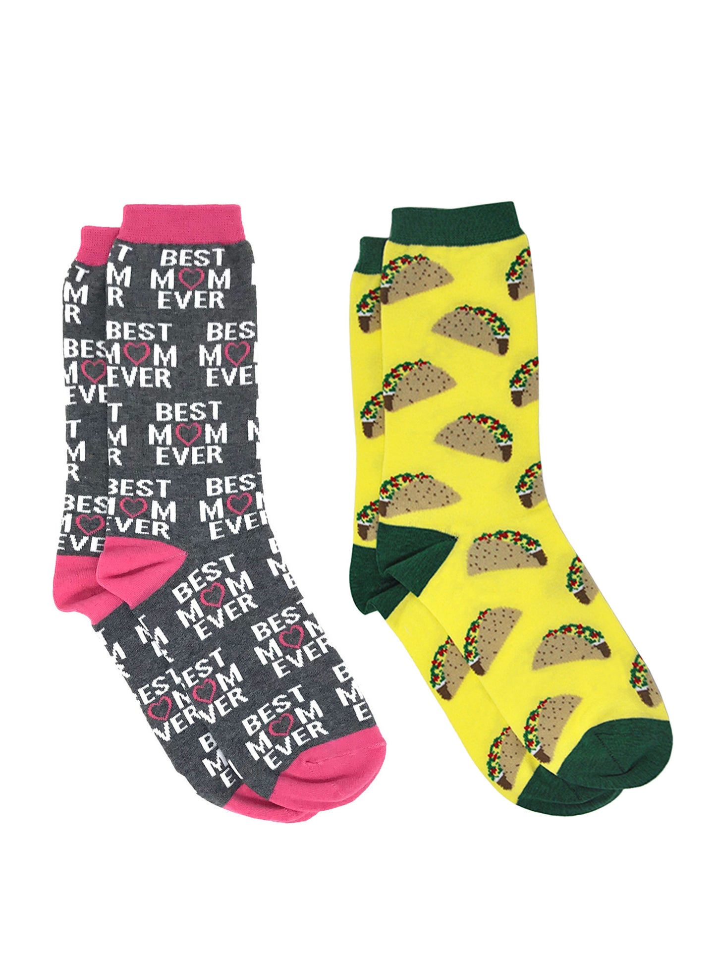 Women's All-over Print Best Mom Ever & Tacos Fun Novelty Crew Socks (2 Pair)
