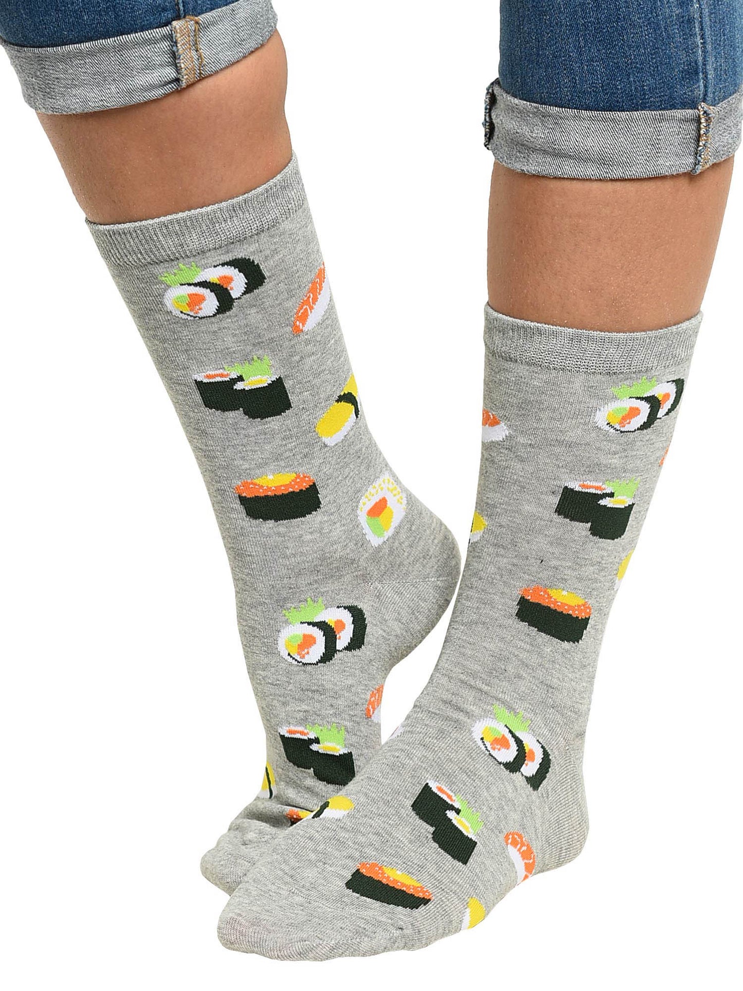Women's All-Over Print Tacos & Sushi Sashimi Fun Novelty Food Socks (2 Pair)