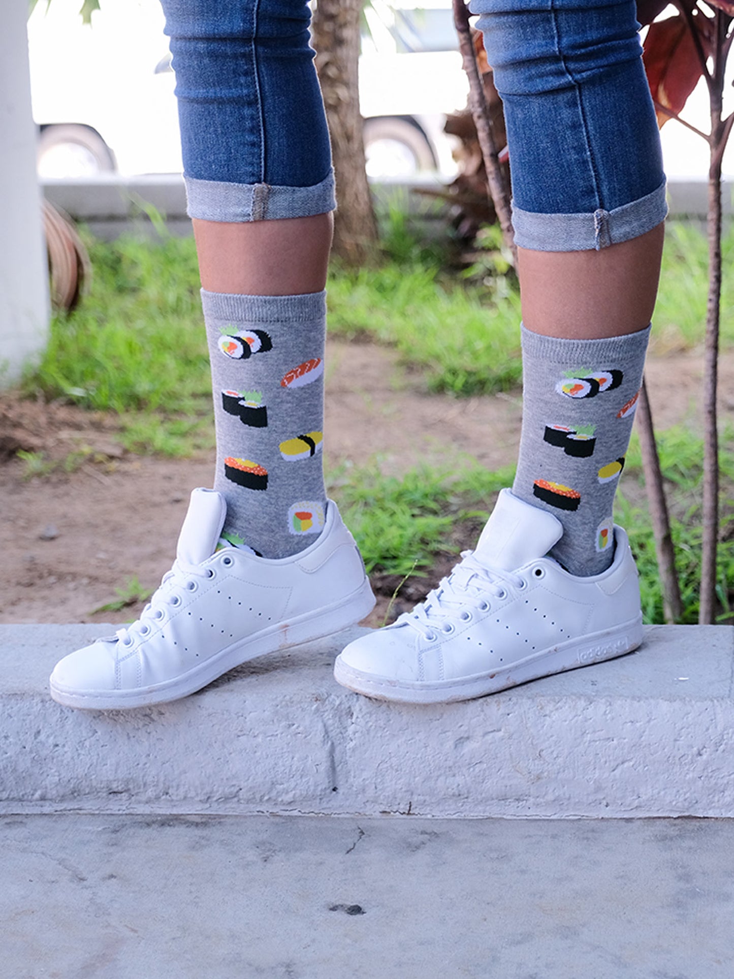 Women's Sushi & Sashimi Socks All-Over Print Gray Novelty Fun Food