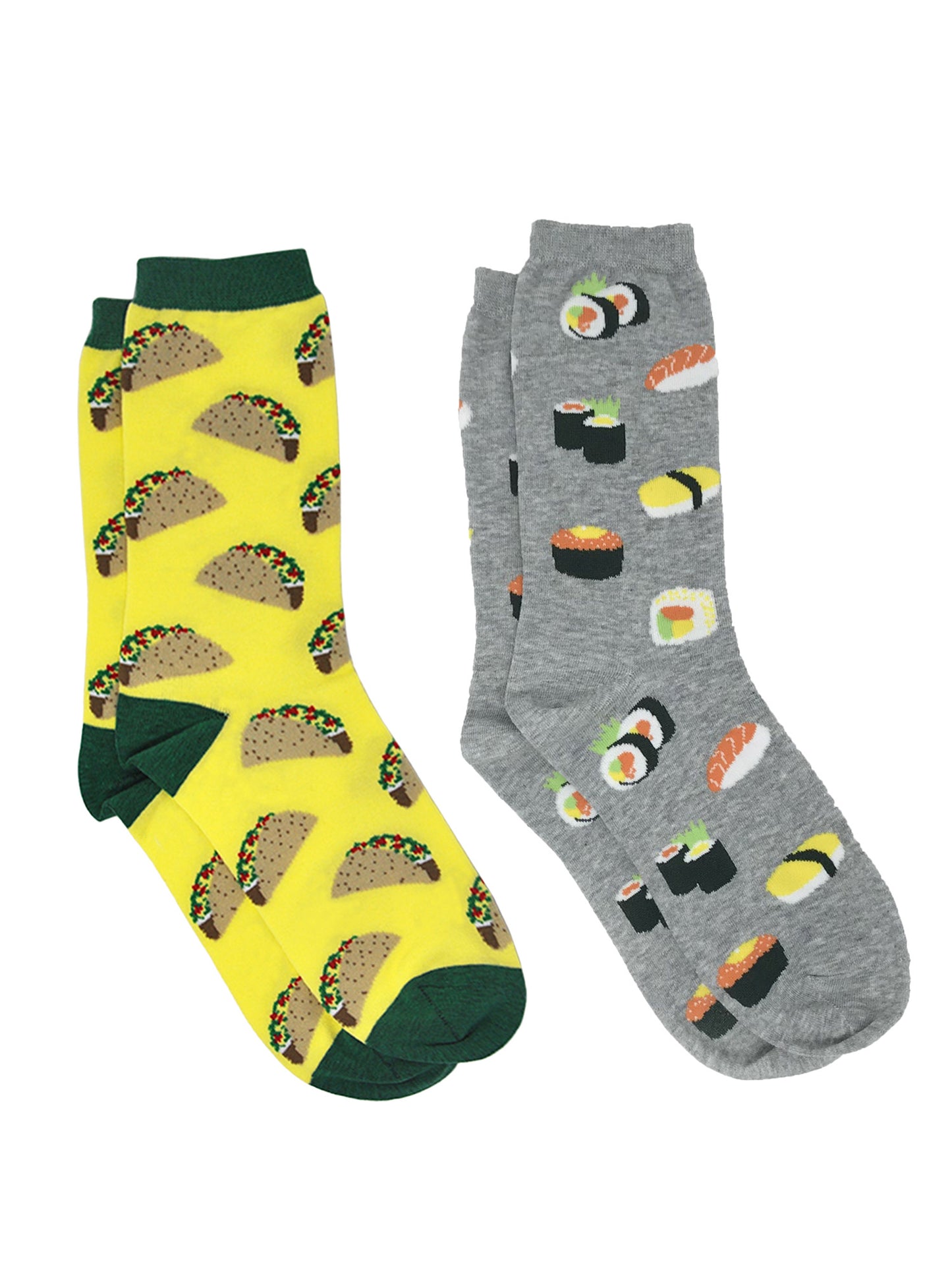 Women's All-Over Print Tacos & Sushi Sashimi Fun Novelty Food Socks (2 Pair)