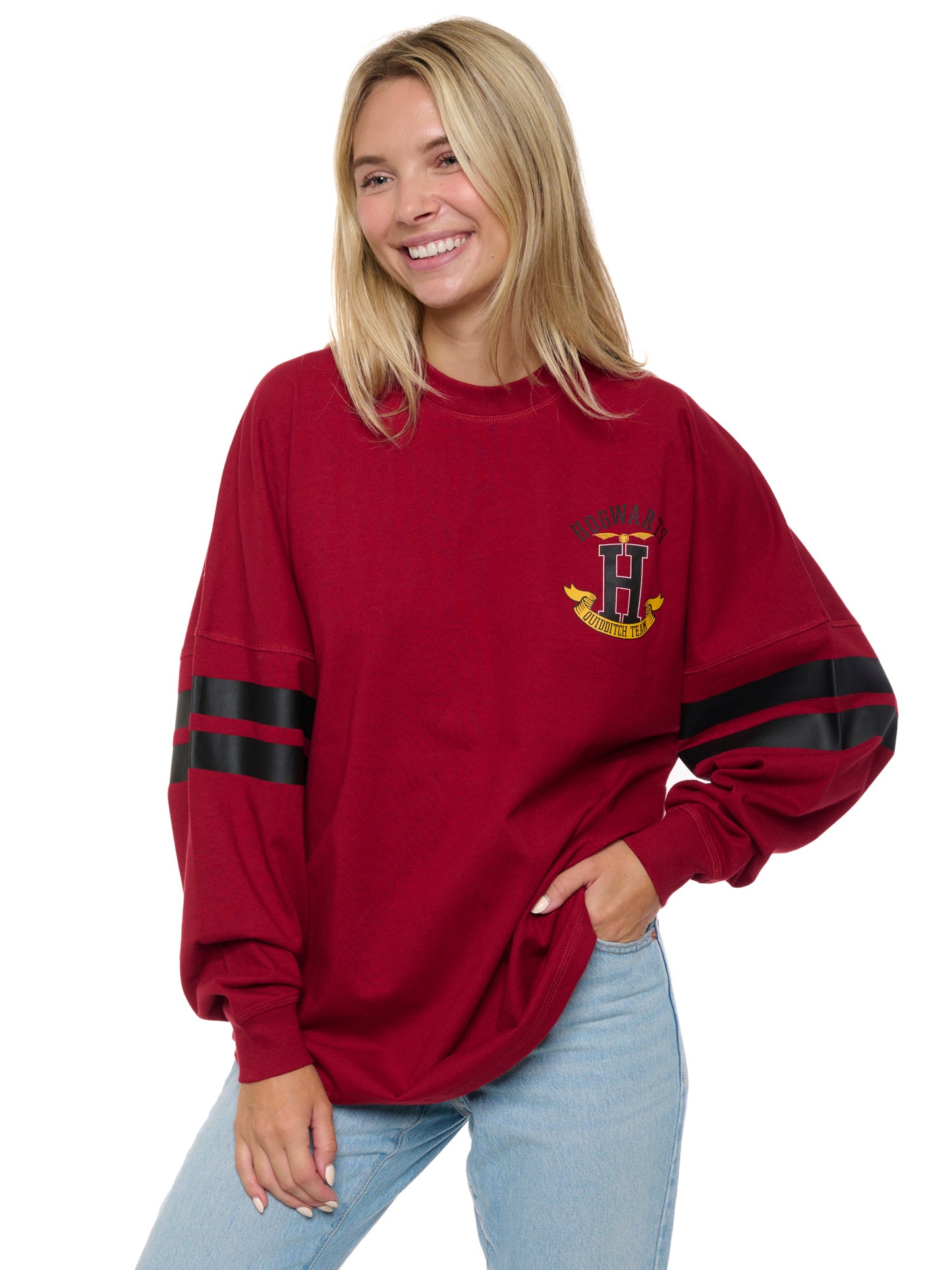 Women's Harry Potter Jersey Oversized Long Sleeve Hockey Style Red Maroon