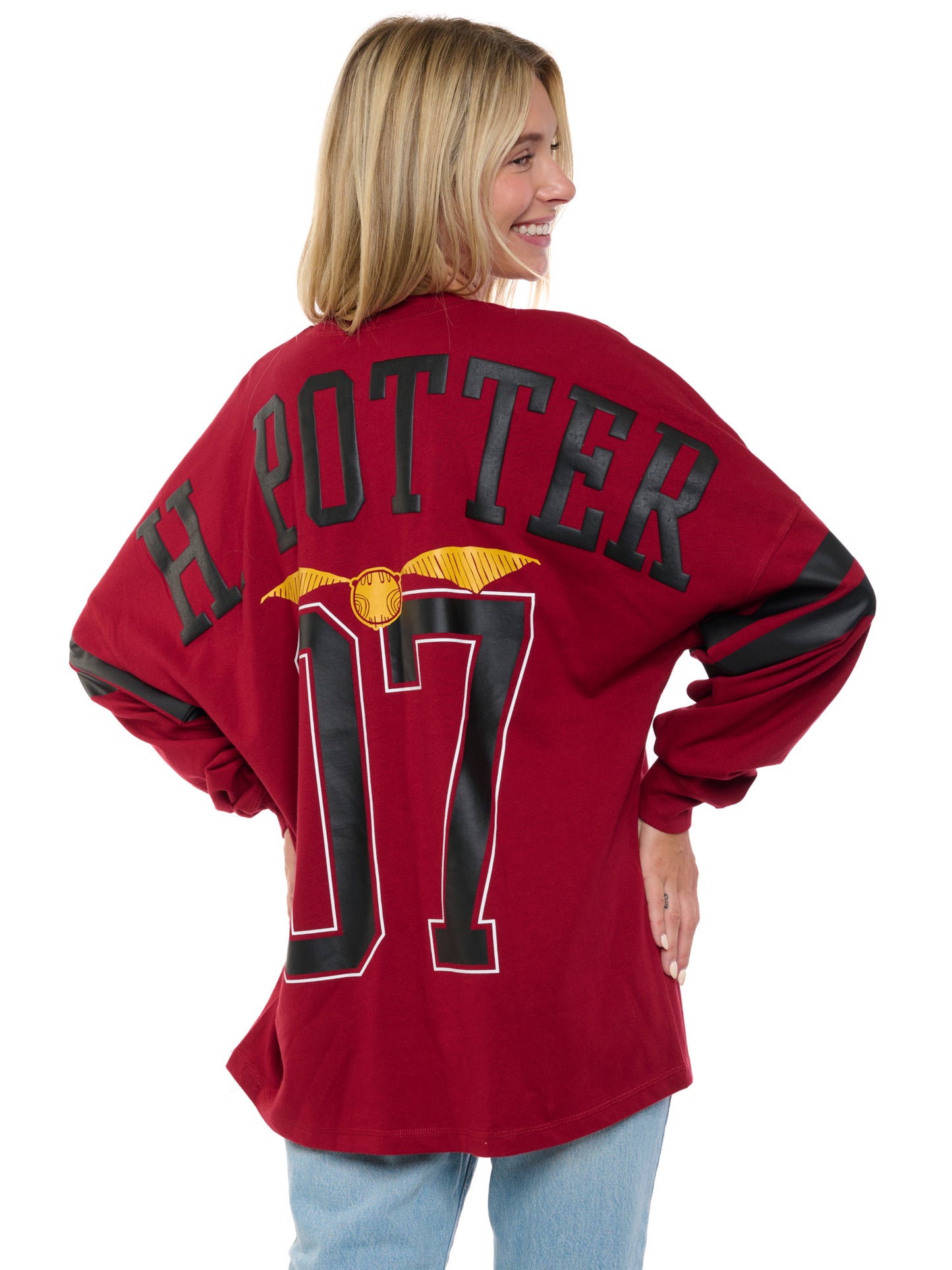 Women's Harry Potter Jersey Oversized Long Sleeve Hockey Style Red Maroon