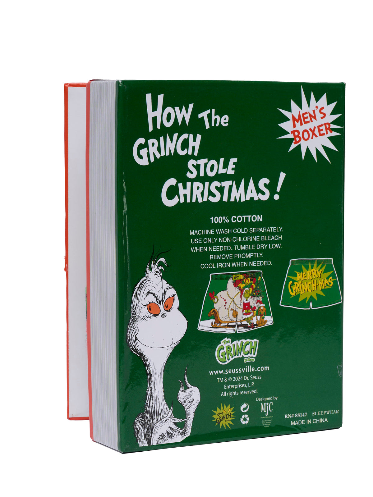 Men's Dr. Seuss Grinch Boxers Shorts Slim Fit Christmas Sleepwear (Size Small)