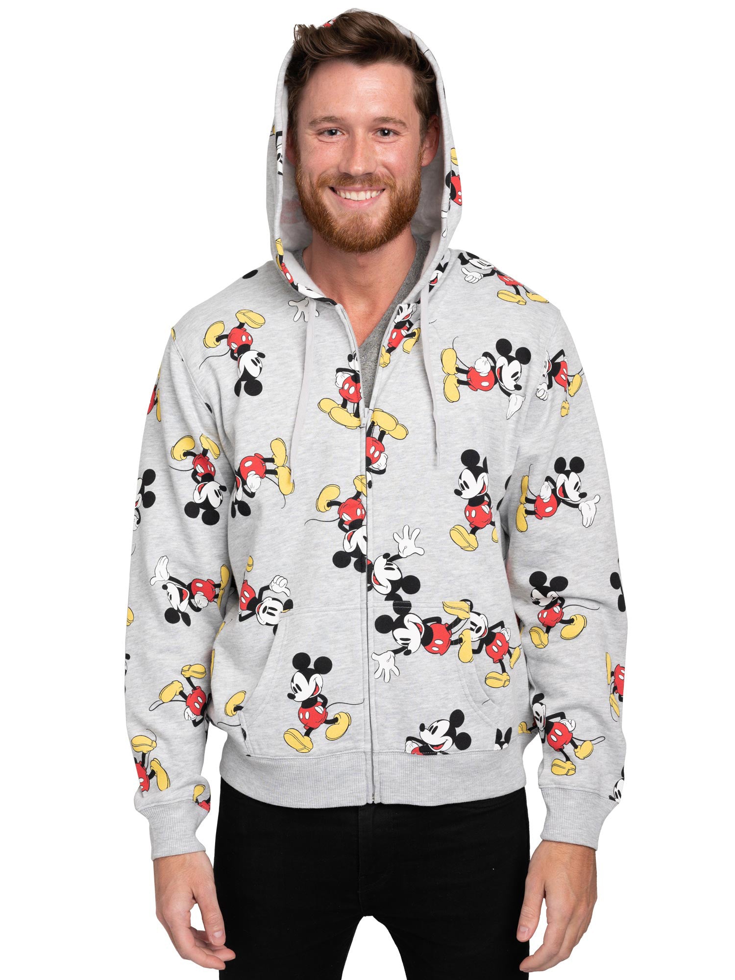 Disney Mens Mickey Mouse Zip Up Hoodie All-Over Print Sweatshirt