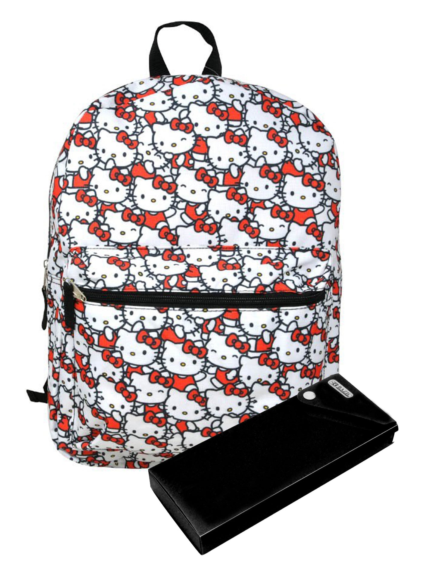 Hello Kitty Backpack 16" White All-Print Sanrio w/ Pencil Case School Set