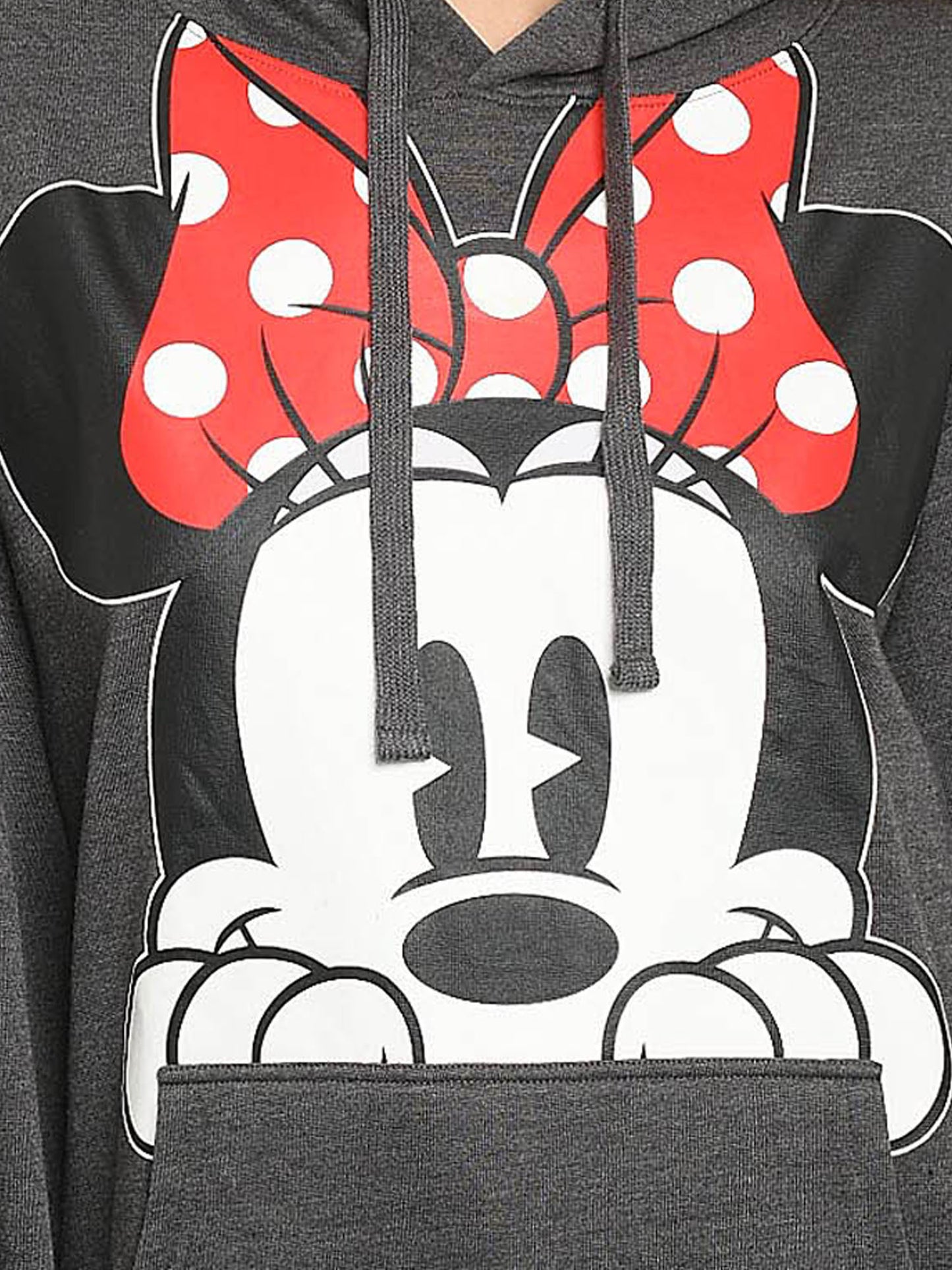 Disney Women's Minnie Mouse Hoodie Sweatshirt Pullover Minnie Face Charcoal