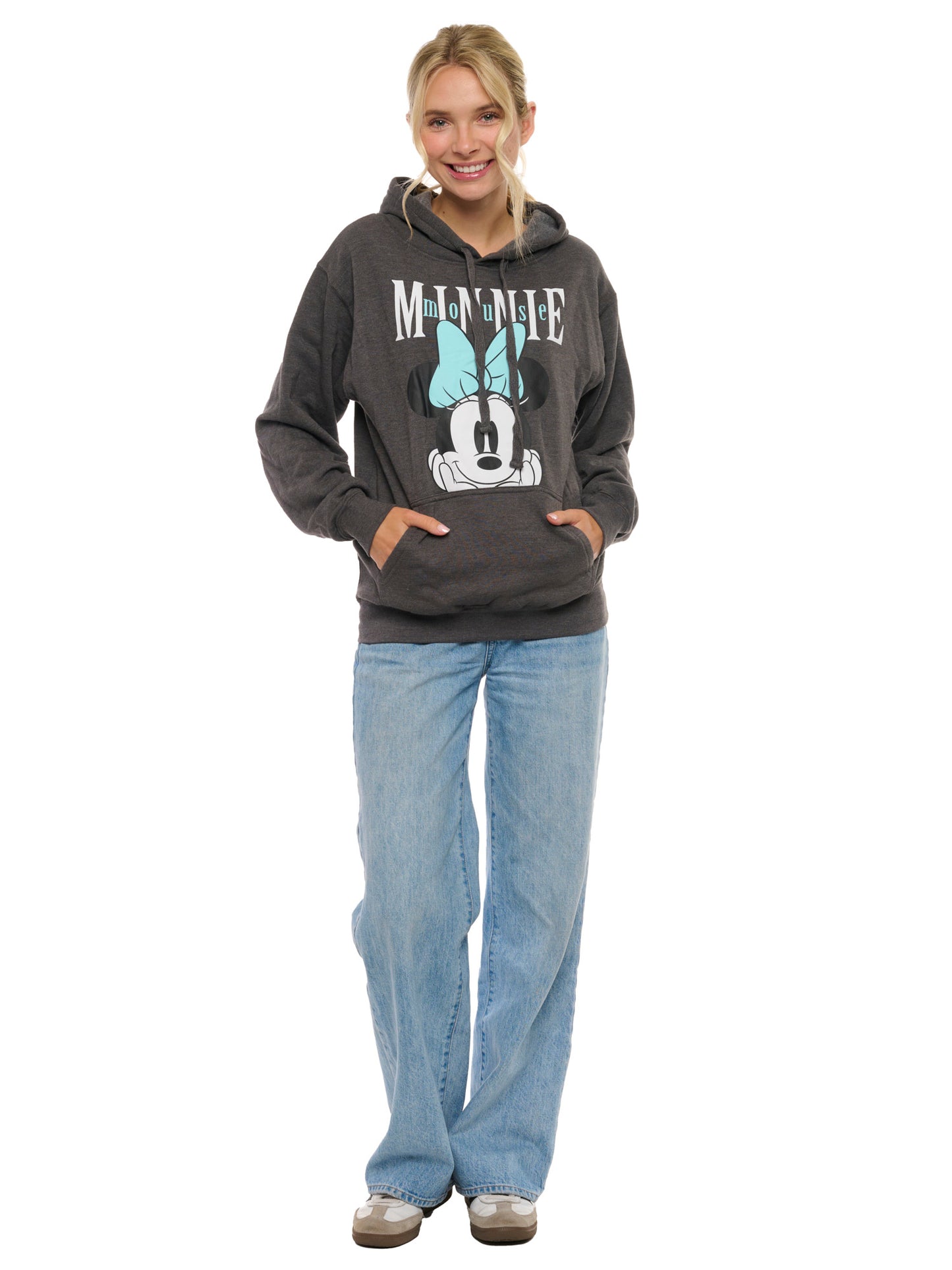 Disney Women's Minnie Mouse Hoodie Sweatshirt Pullover Gray Blue