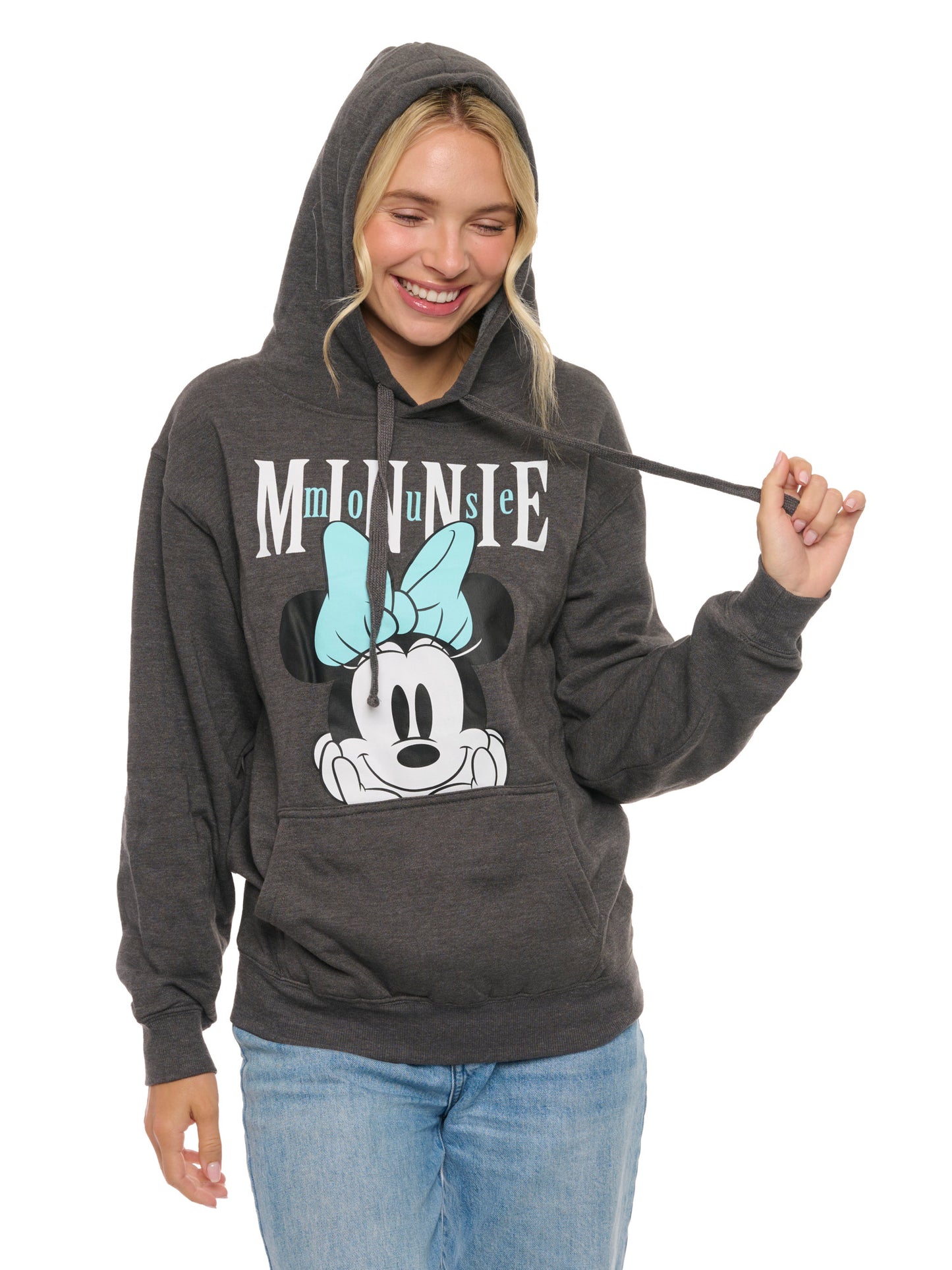 Disney Women's Minnie Mouse Hoodie Sweatshirt Pullover Gray Blue