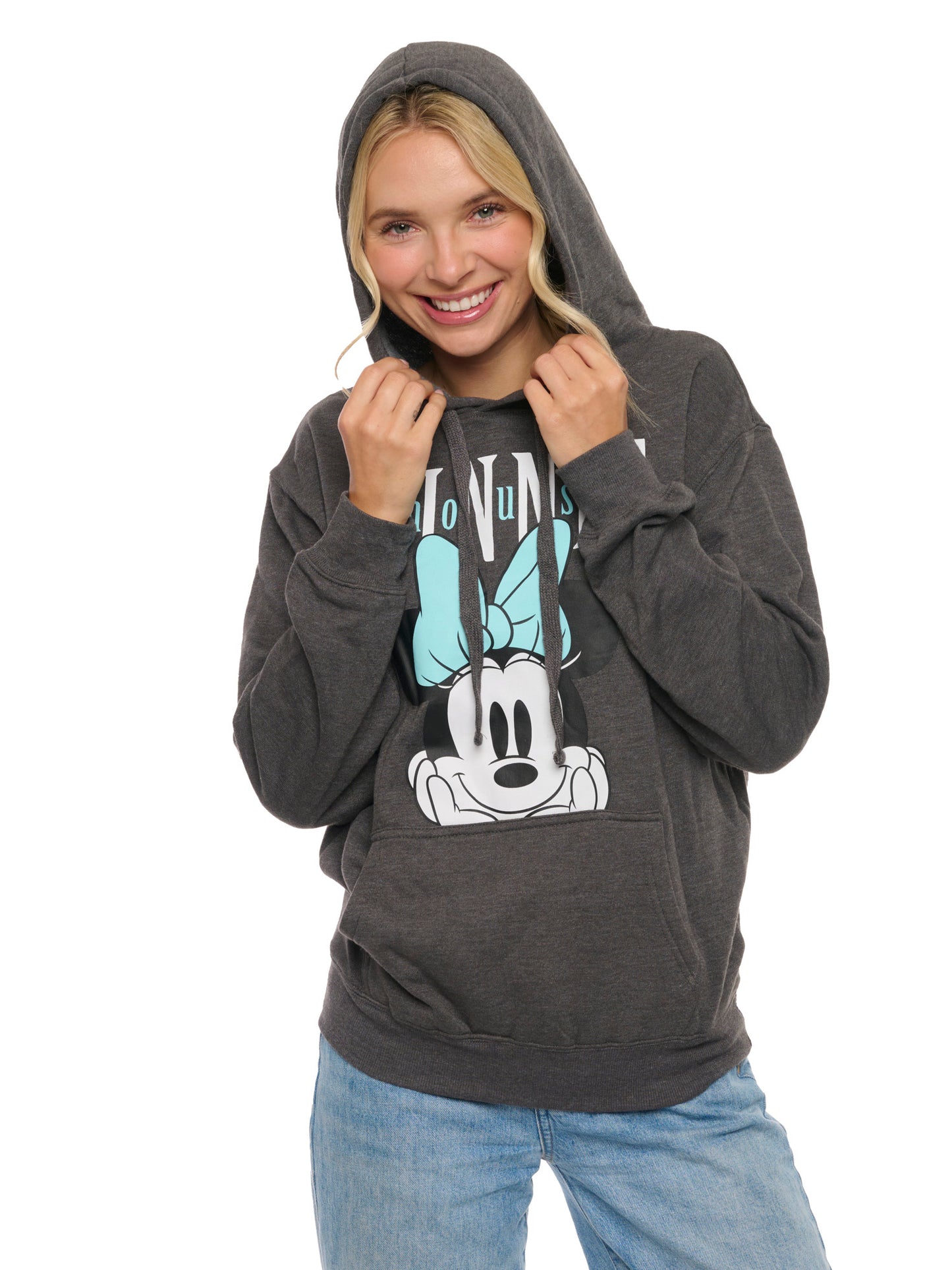 Disney Women's Minnie Mouse Hoodie Sweatshirt Pullover Gray Blue