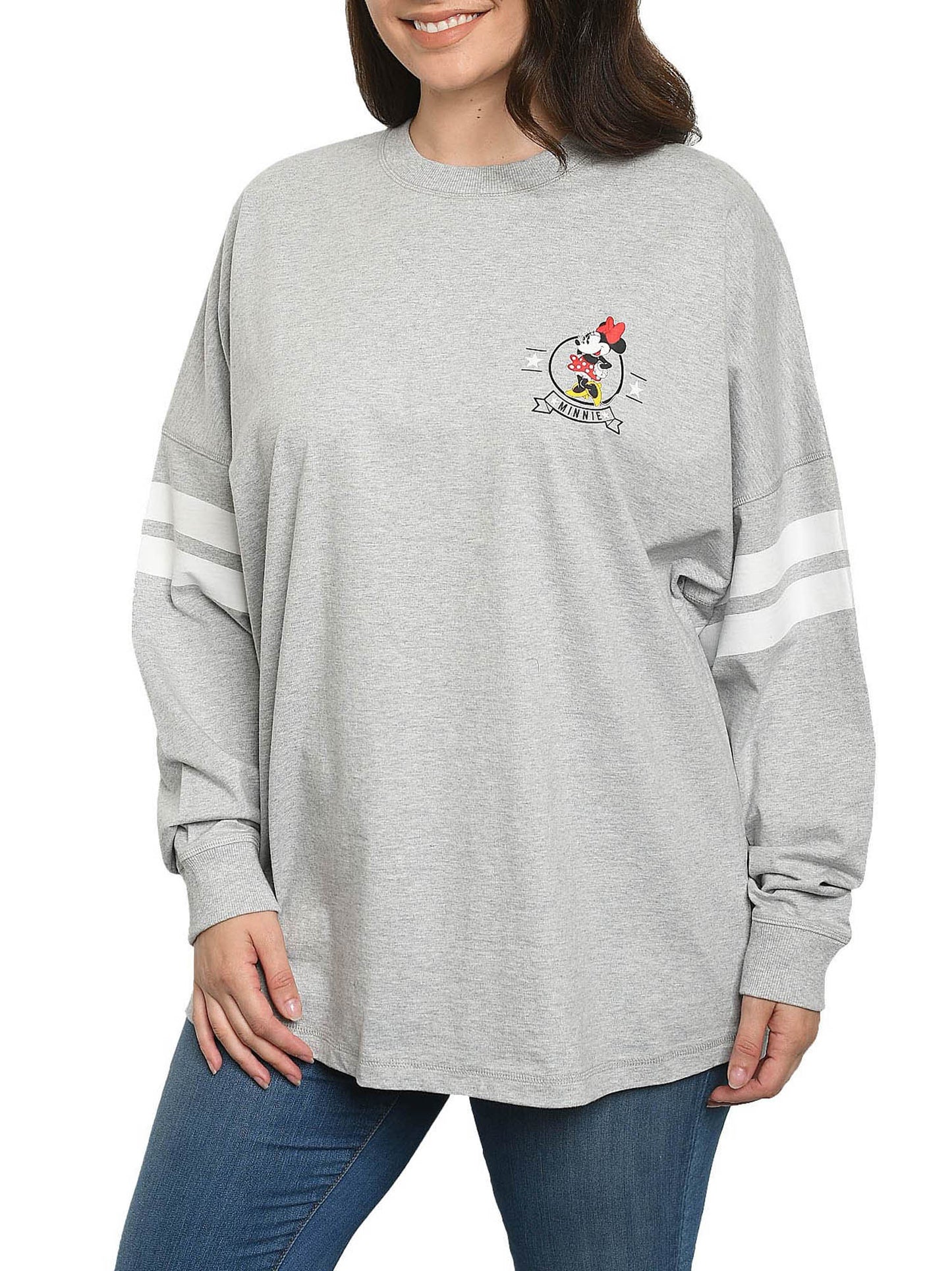 Disney Women Minnie Mouse Sweatshirt Jersey Long Sleeve Light Gray