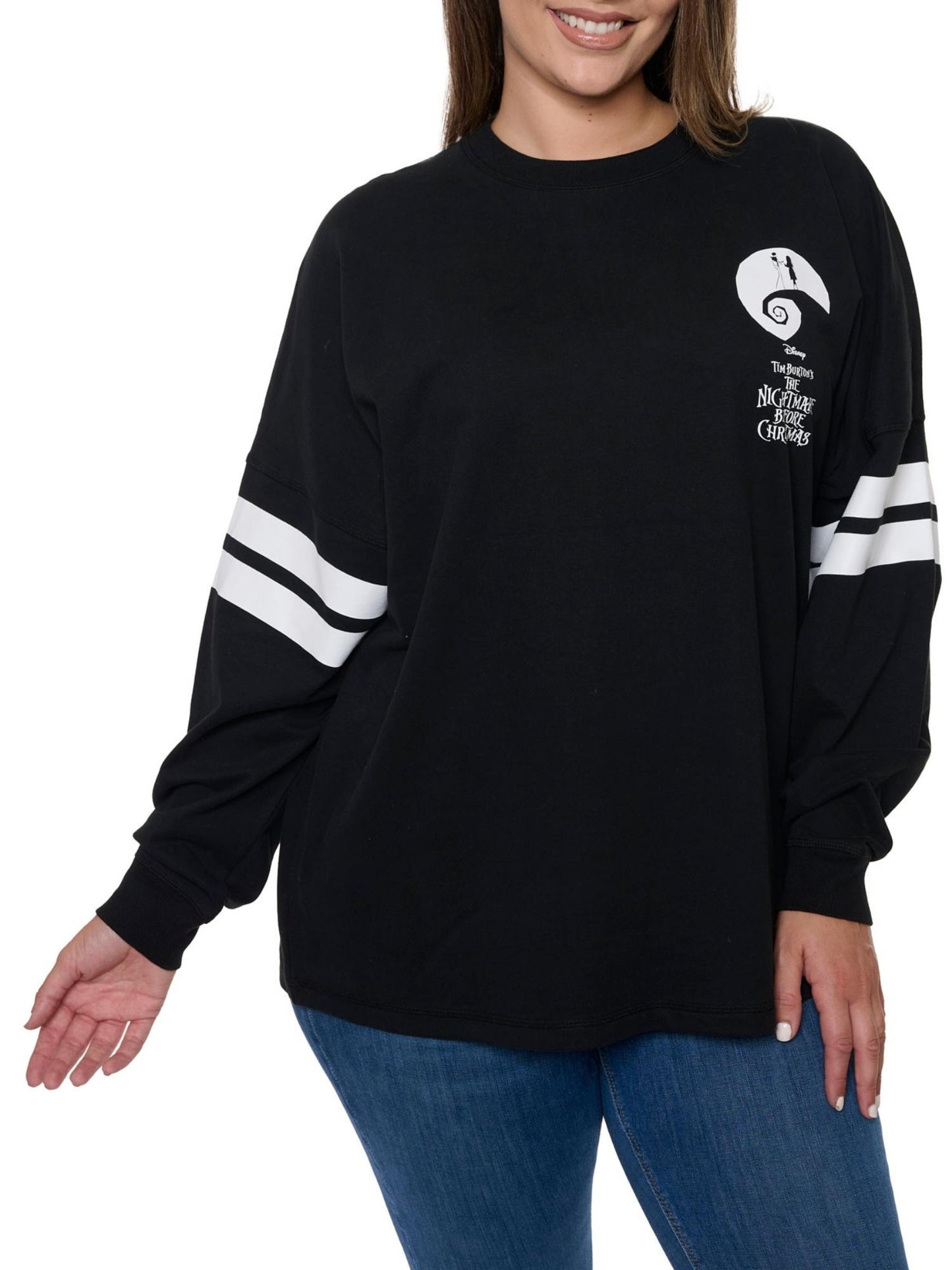 Disney Women's Jack Skellington Sweatshirt Long Sleeve Hockey Style Jersey
