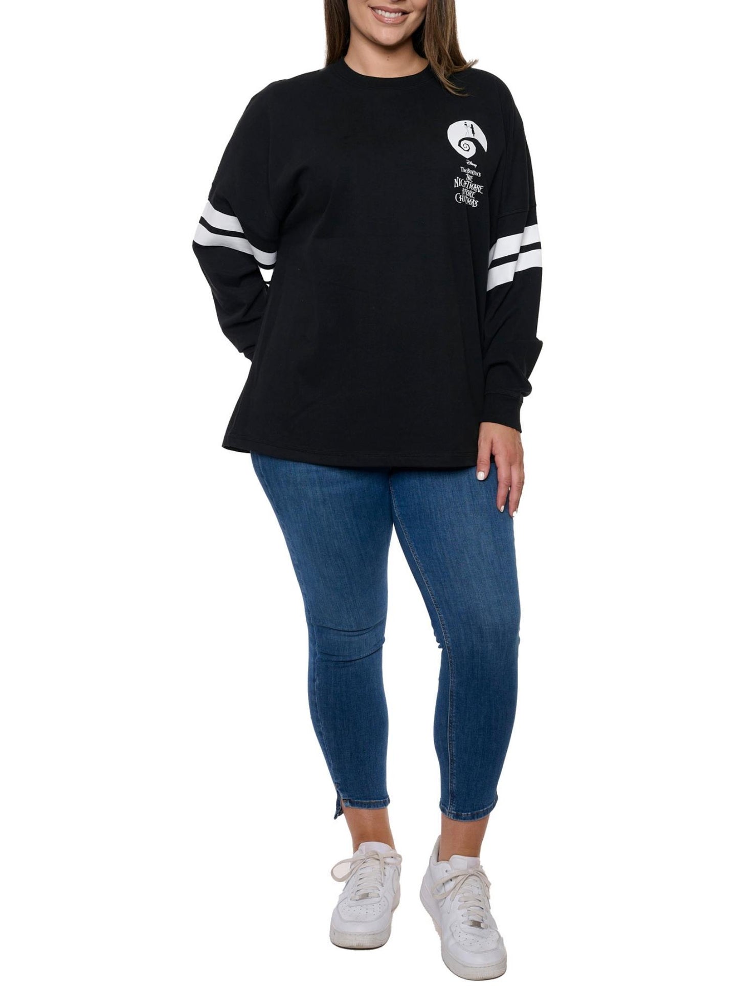 Disney Women's Jack Skellington Sweatshirt Long Sleeve Hockey Style Jersey