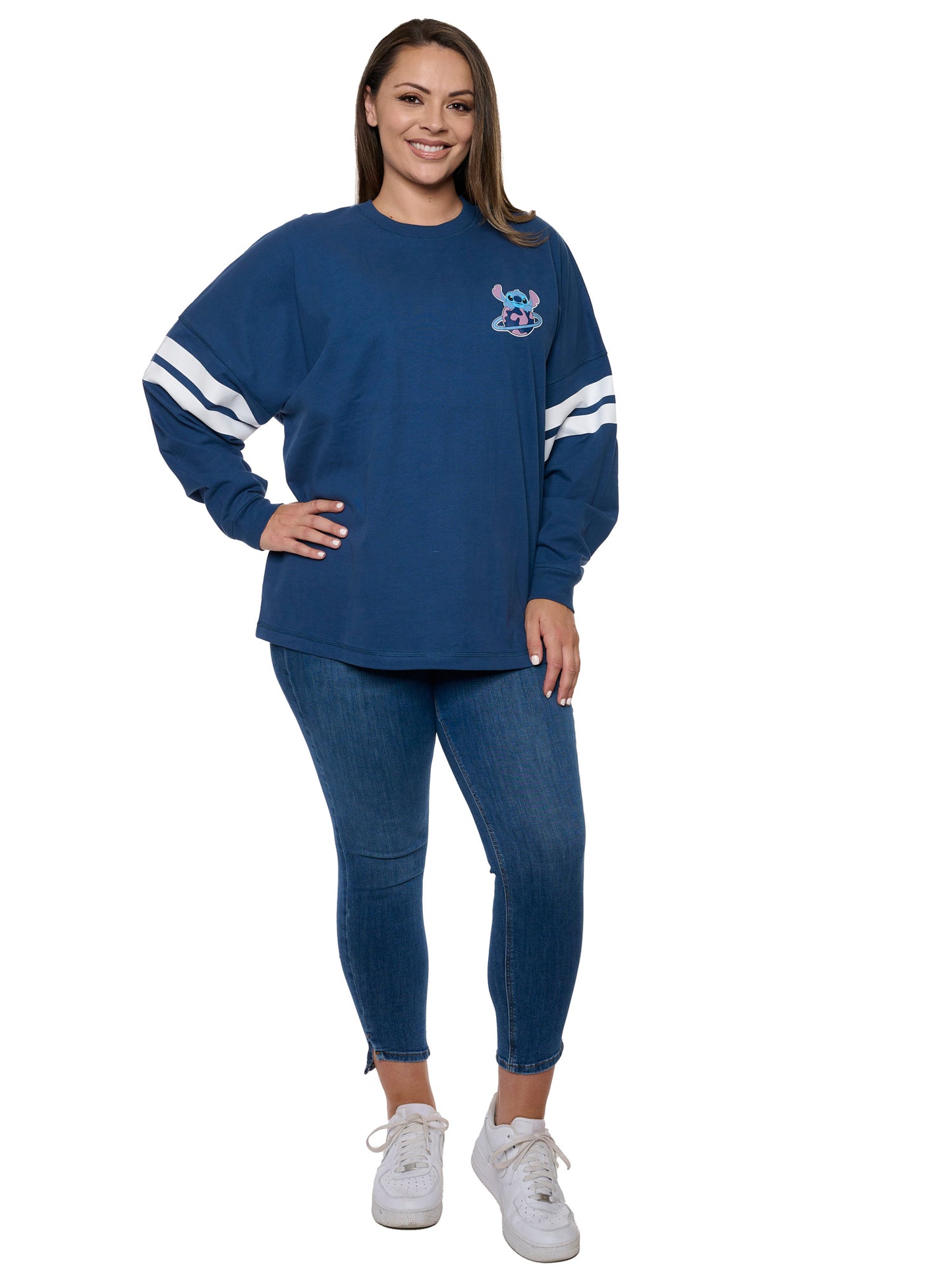 Disney Women's Stitch Long Sleeve Sweatshirt Jersey Blue Hockey Style