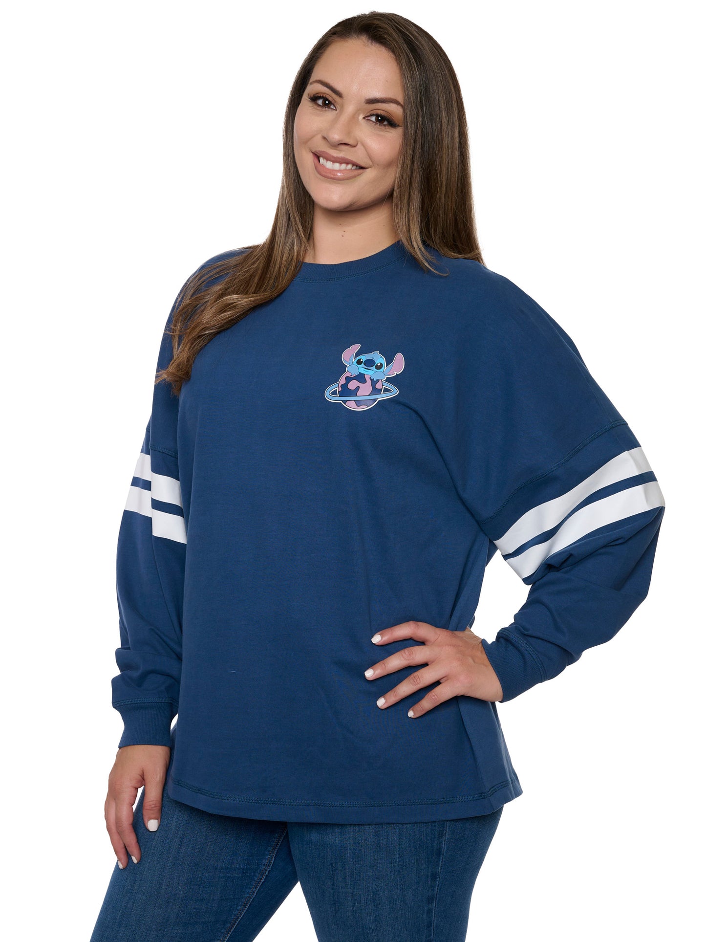 Disney Women's Stitch Long Sleeve Sweatshirt Jersey Blue Hockey Style
