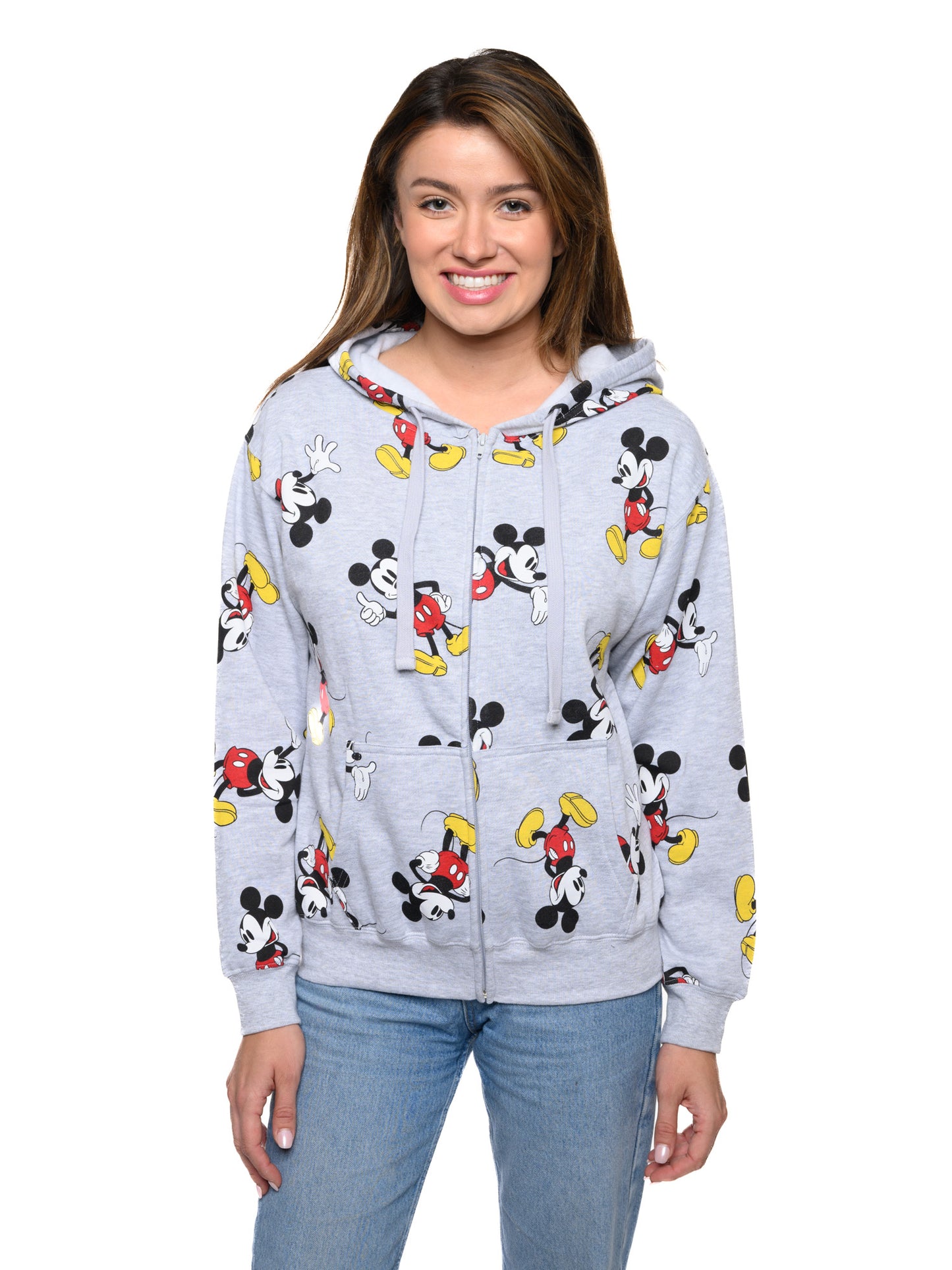 Women's Disney Mickey Mouse Hoodie All-Over Sweatshirt Zippered Heather Gray