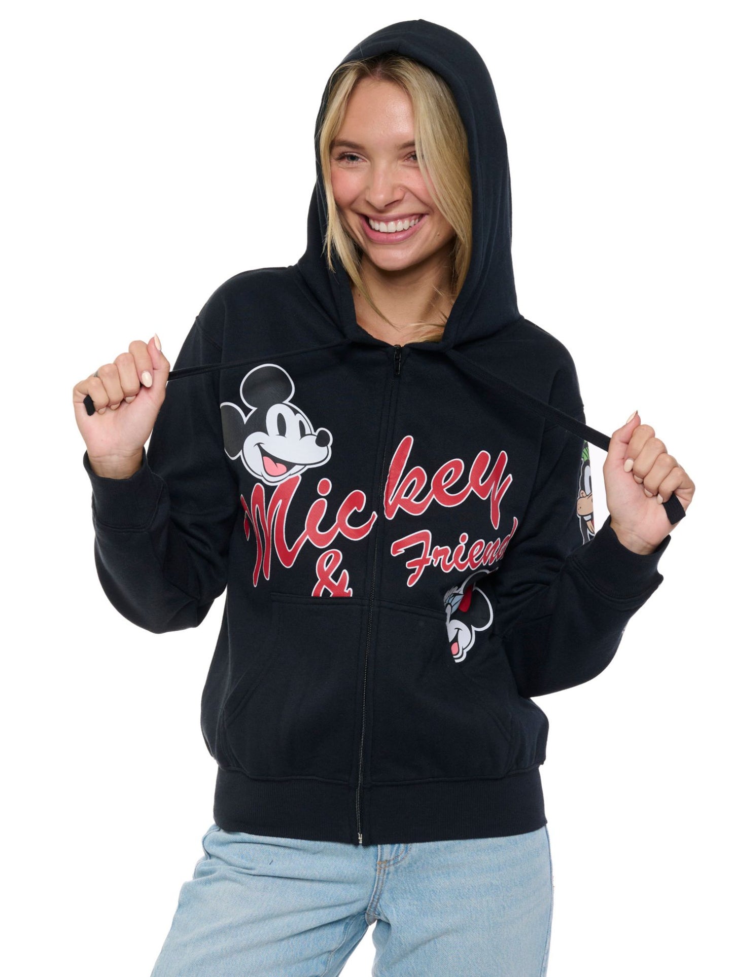 Disney Womens Mickey Mouse & Friends Hoodie Sweatshirt Black Zip Up