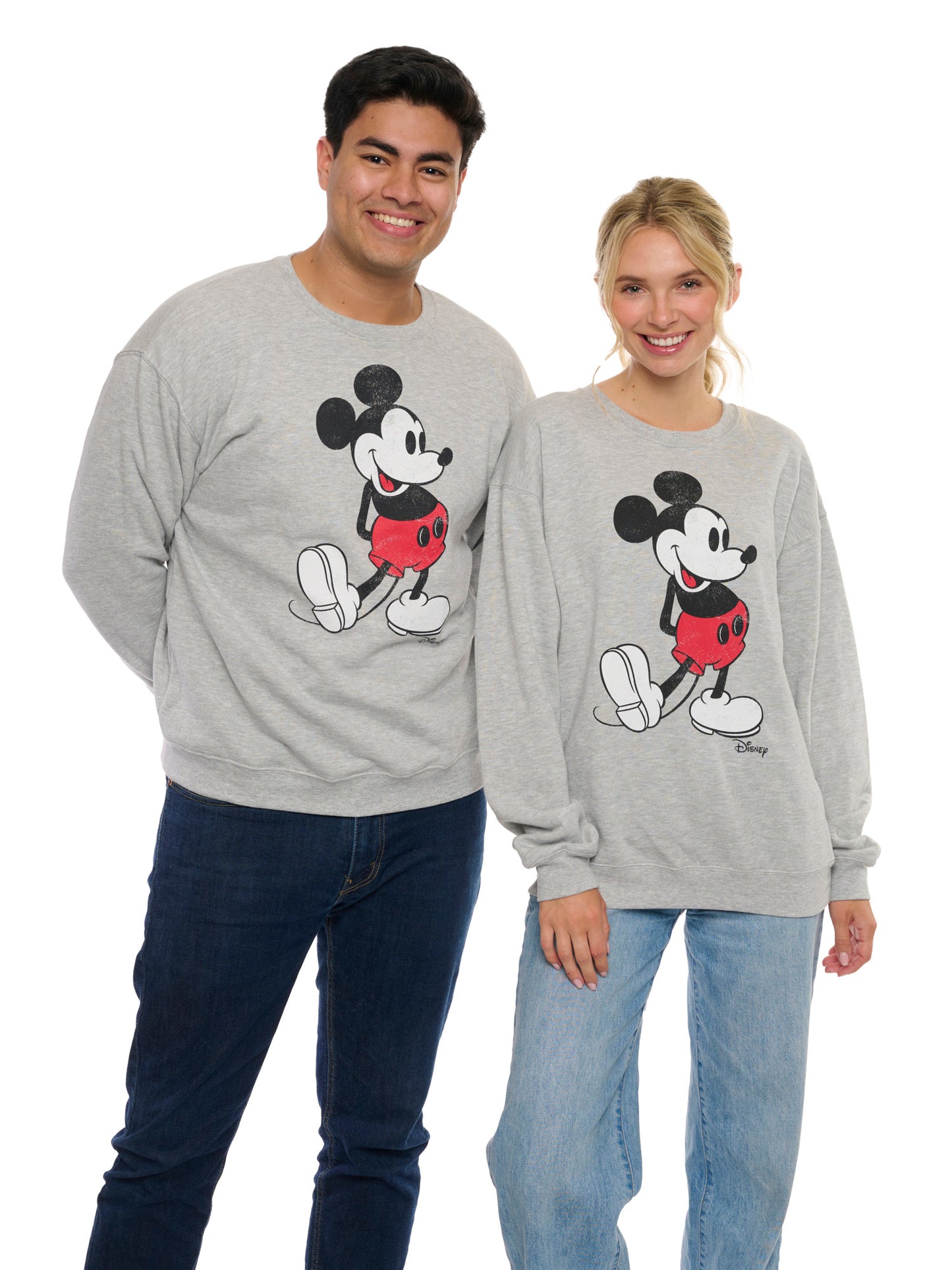 Women's Mickey Mouse Sweatshirt Crew Neck Gray Classic Distressed Print Disney