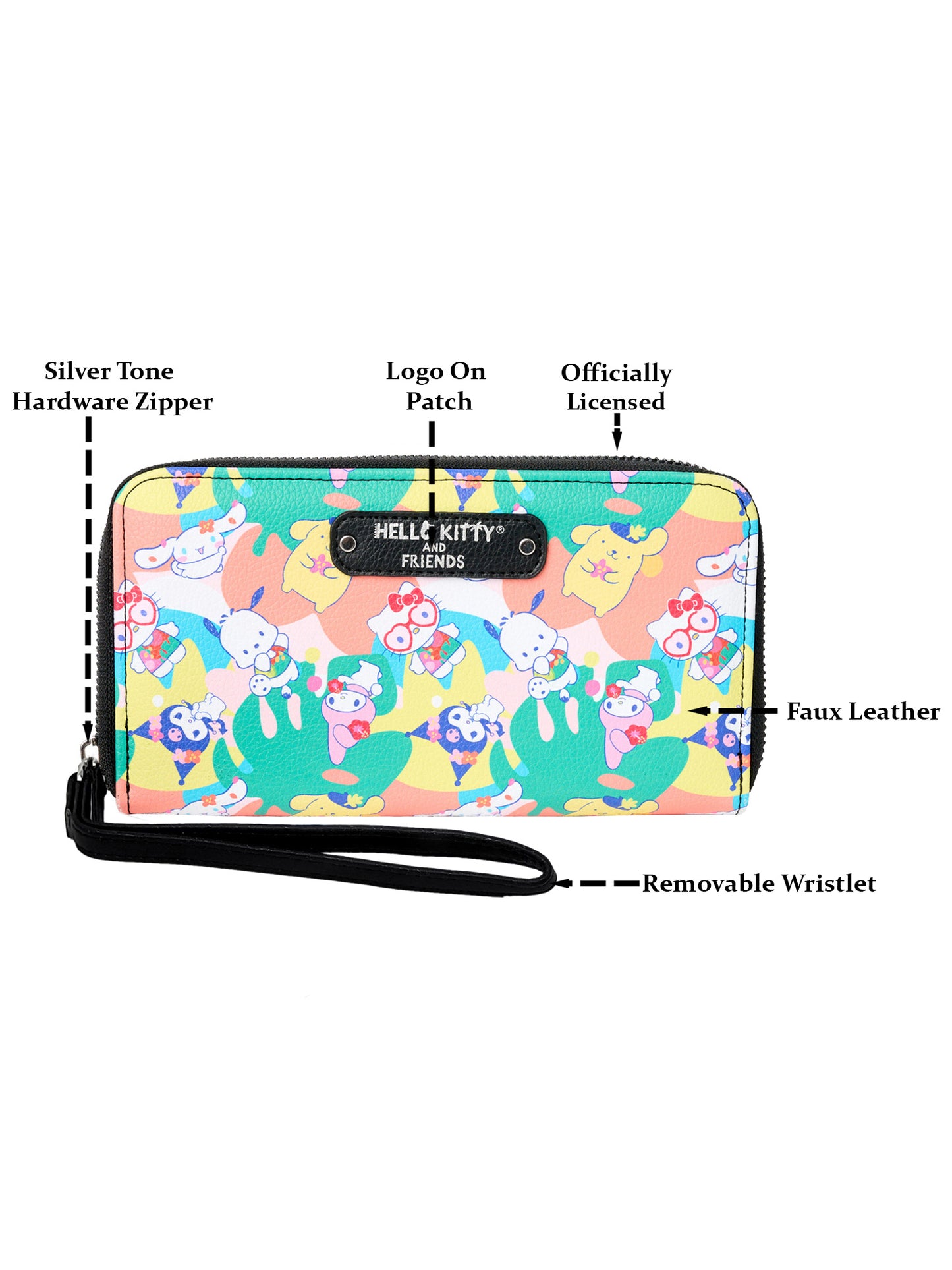 Hello Kitty Women's Wallet Zippered Wristlet Strap Sanrio Kuromi Melody Pochaco