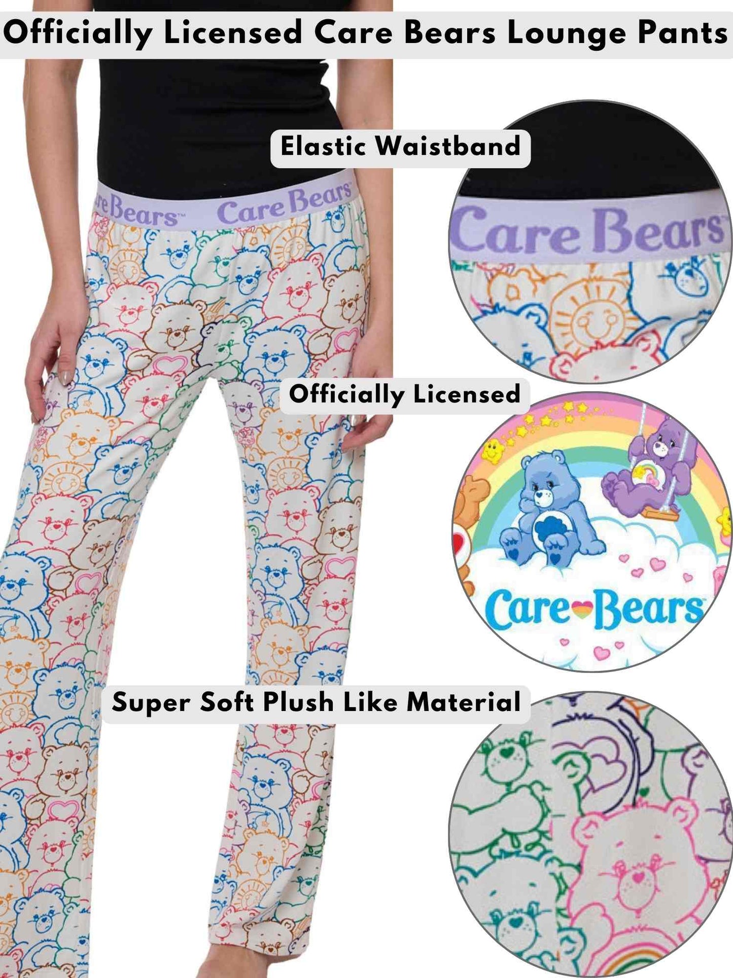 Womens Care Bears Sleep Pants Loungewear Pajama Pants Ultra Soft Elastic Waist