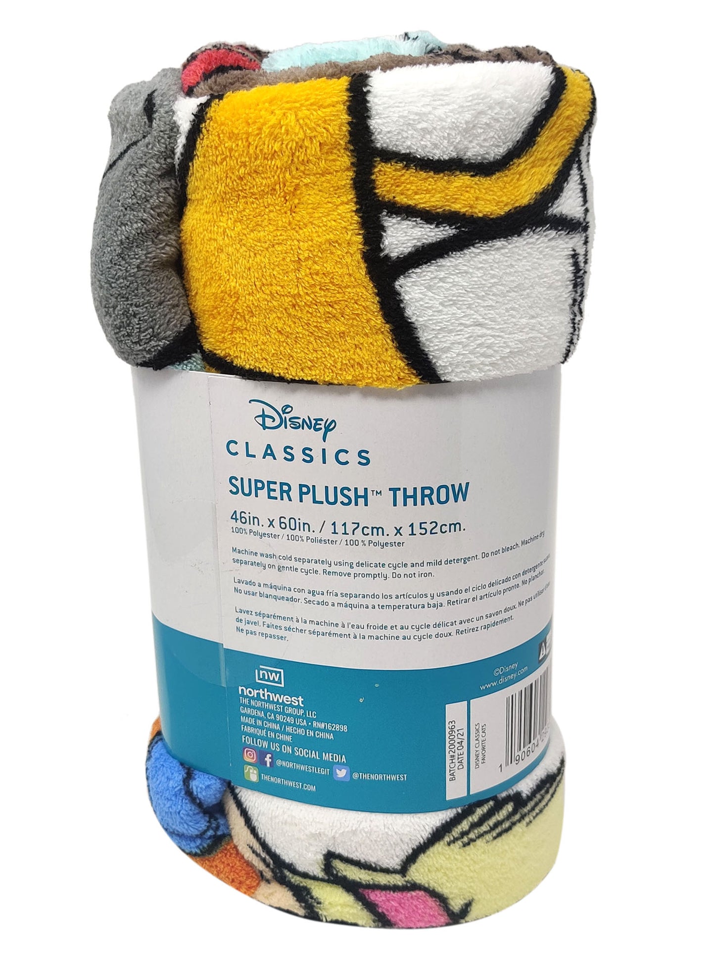 Disney Cats Throw Blanket 46" x 60" Plush Figaro Cheshire Cat Dinah Toulouse