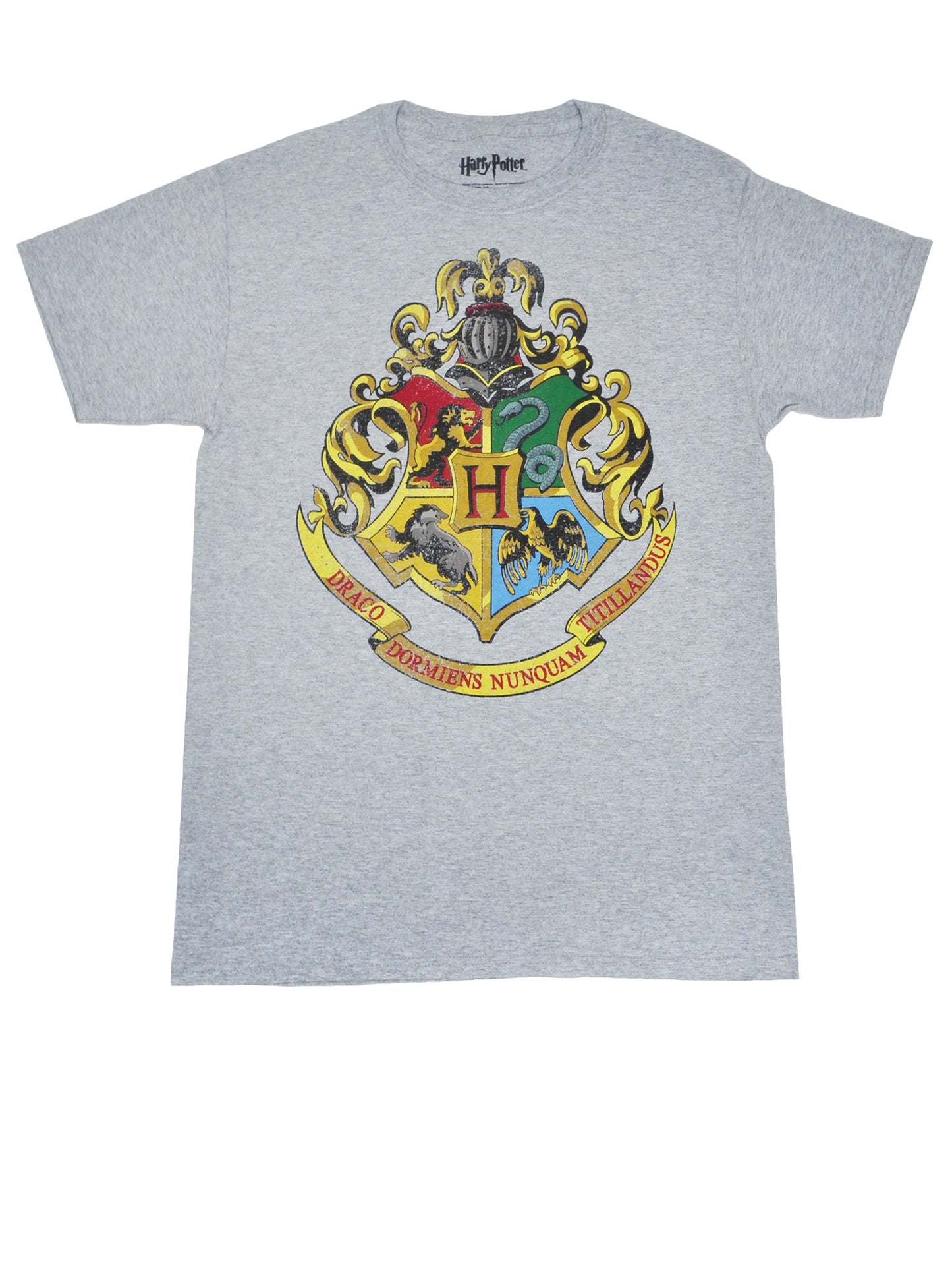 Men's Harry Potter Hogwarts Crest T-Shirt Short Sleeve Gray (Size Medium)