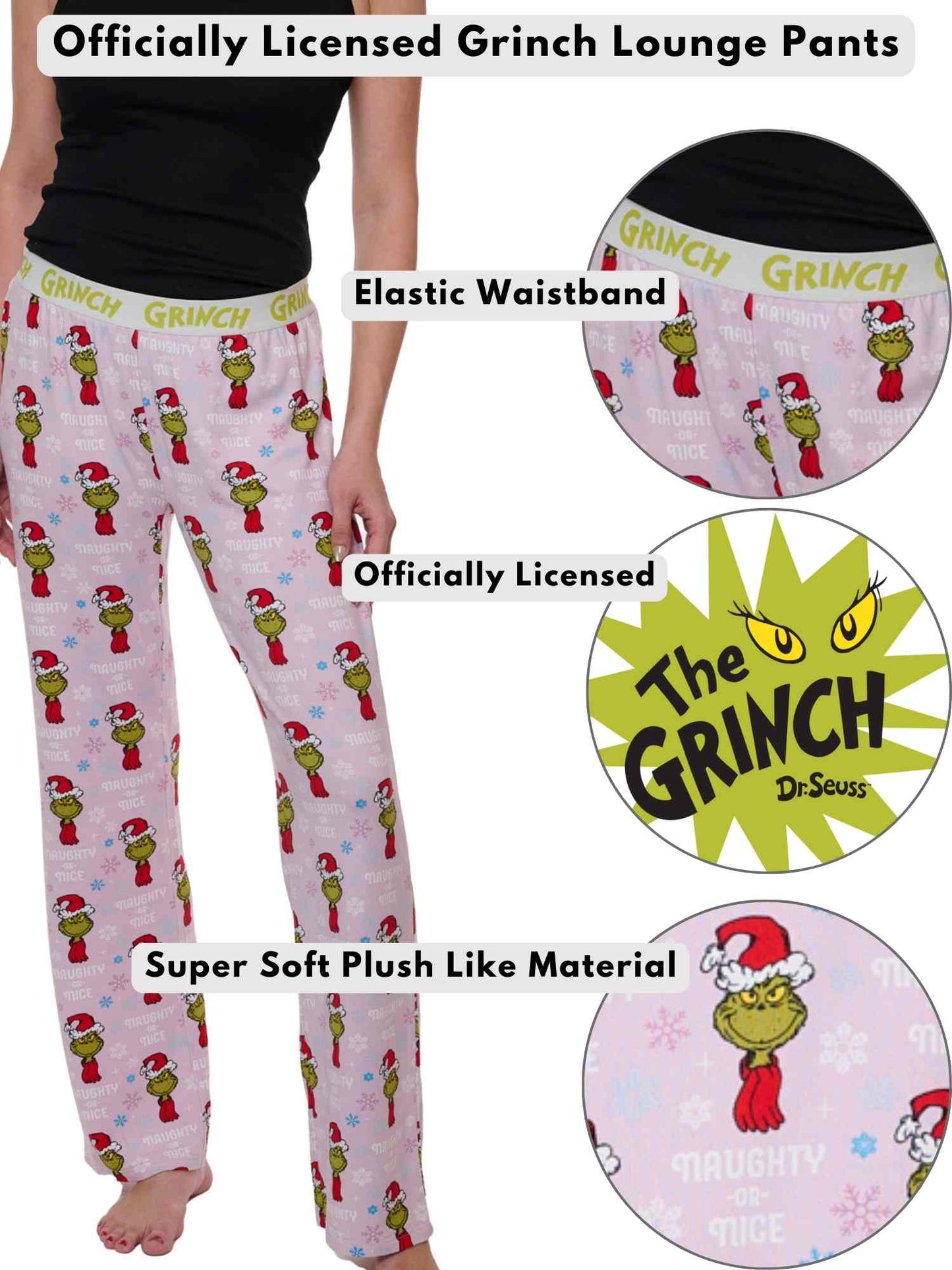 Womens The Grinch Pajama Pants Sleepwear Lounge Pants Naughty or Nice (Size XL)