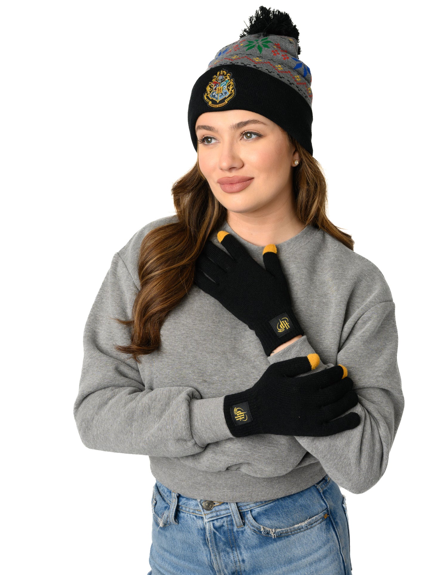 Adult Harry Potter Beanie Hat with Gloves Touch Screen Women's Knit Hogwarts Set