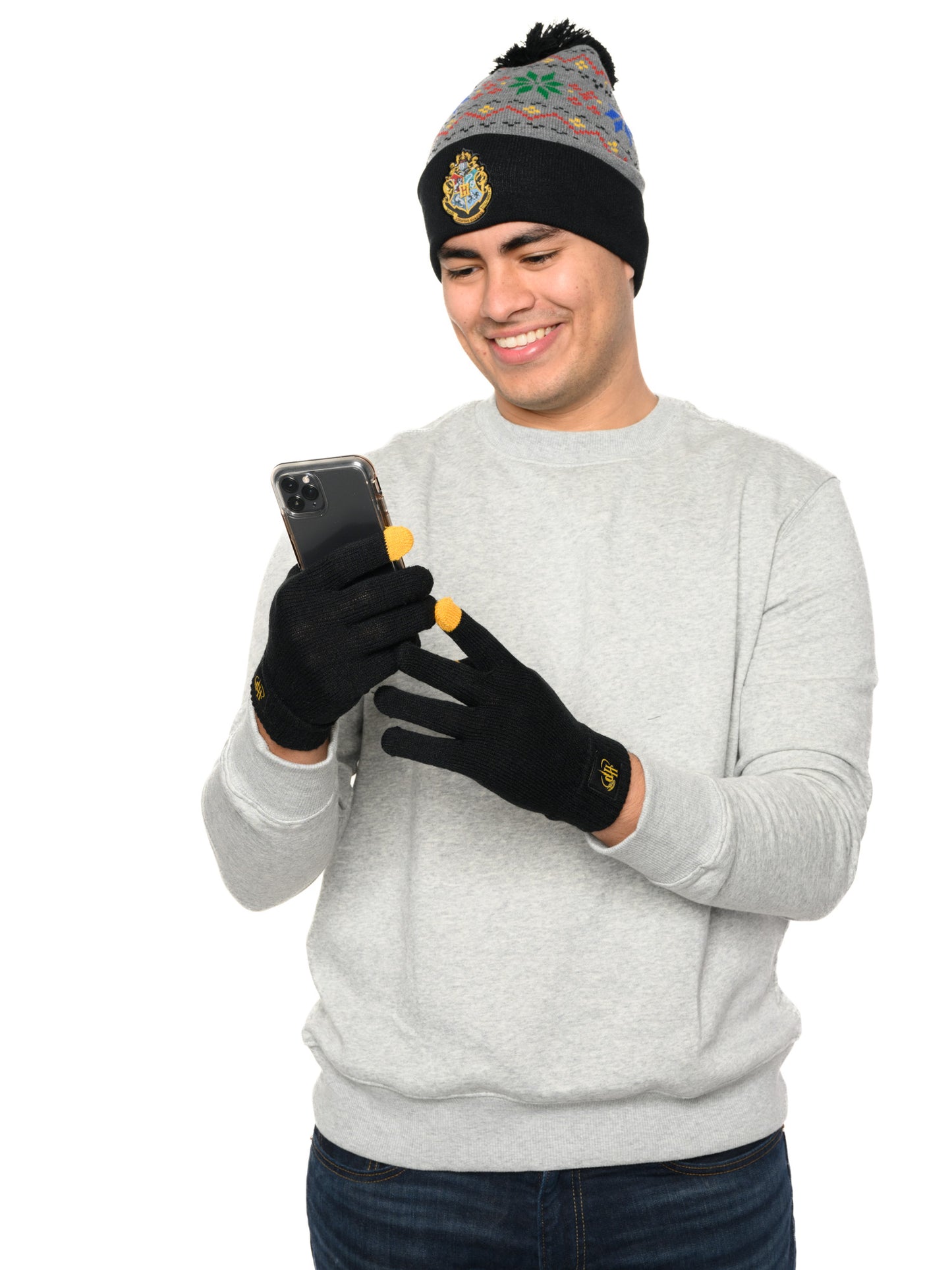 Adult Harry Potter Beanie Hat with Gloves Touch Screen Women's Knit Hogwarts Set