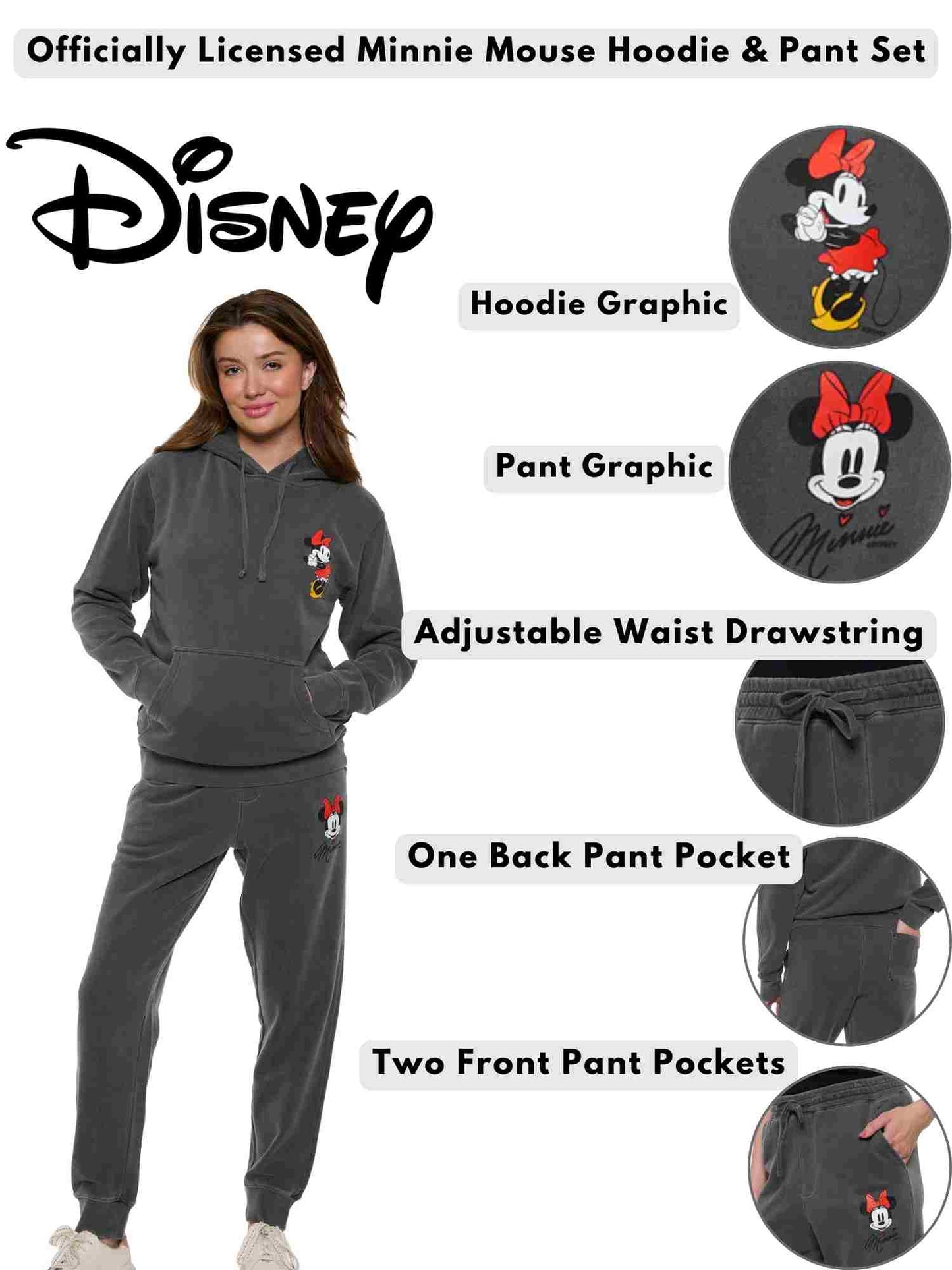 Women's Disney Minnie Mouse Hoodie & Pants 2-Piece Set Mineral Wash Gray