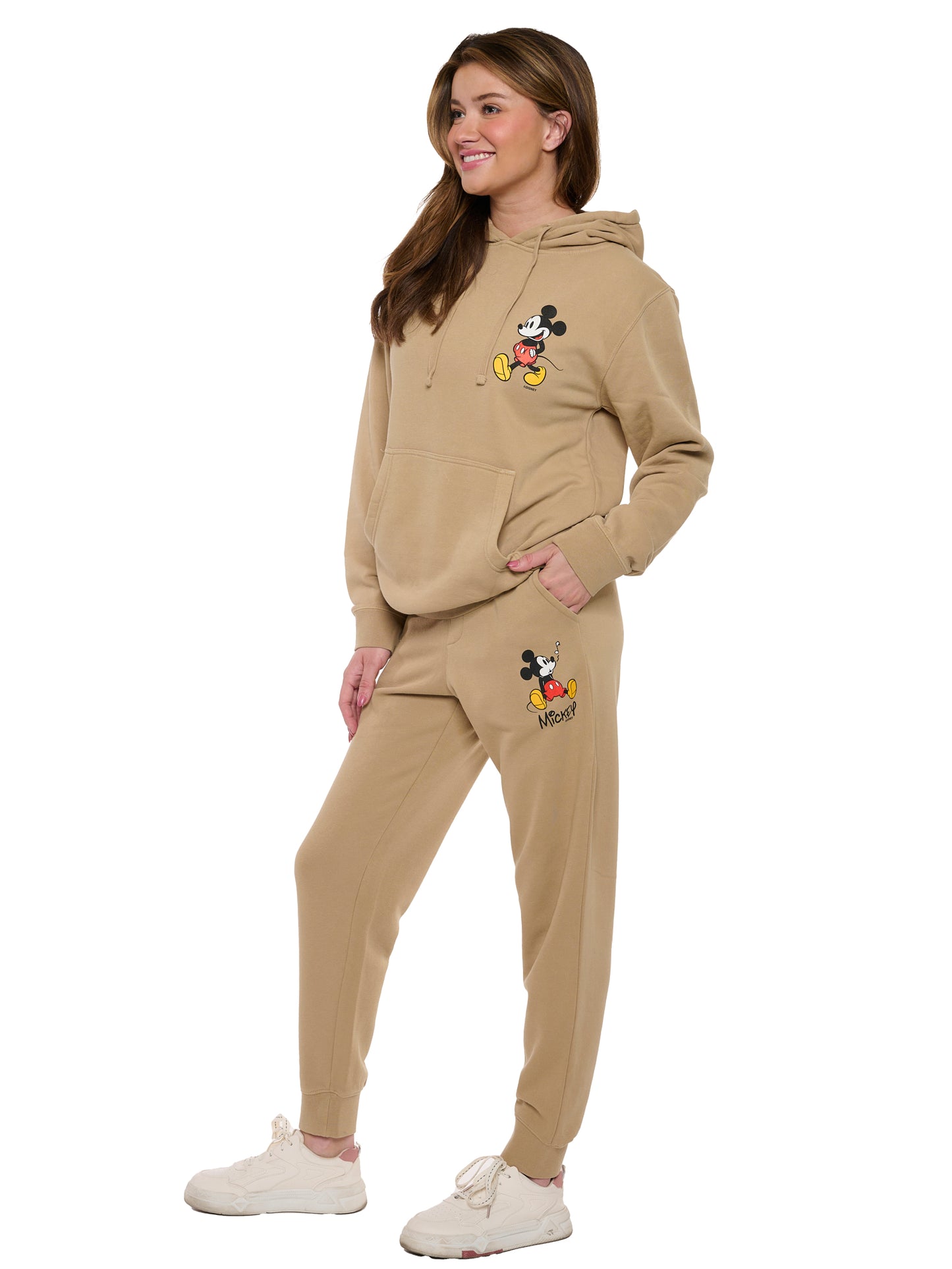 Women's Mickey Mouse Hoodie & Pants 2-Piece Set Mineral Wash Sand (Size Large)