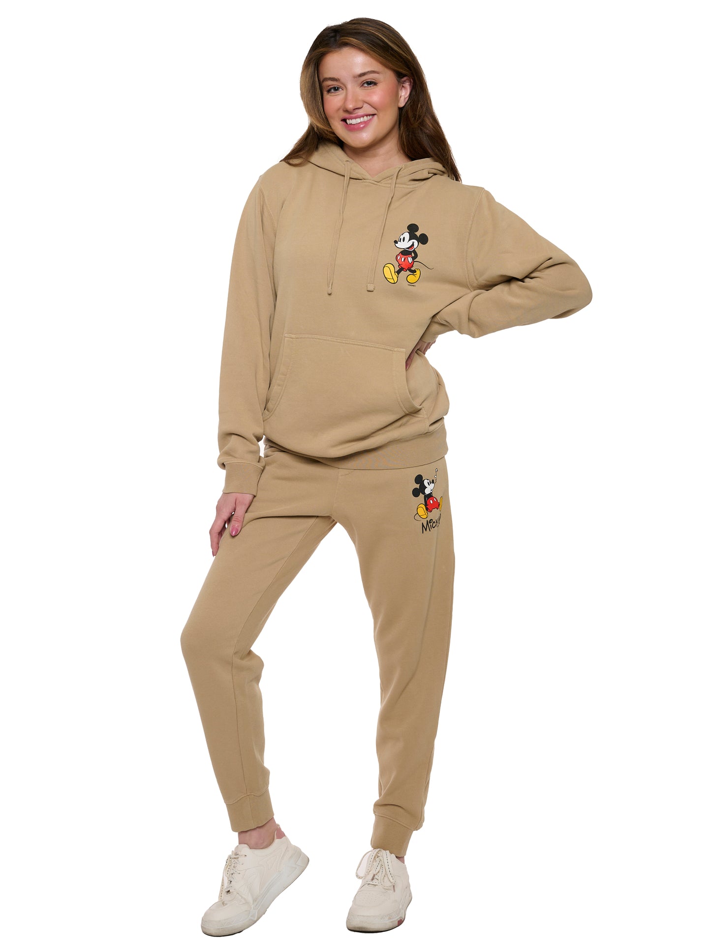 Women's Mickey Mouse Hoodie & Pants 2-Piece Set Mineral Wash Sand (Size Large)