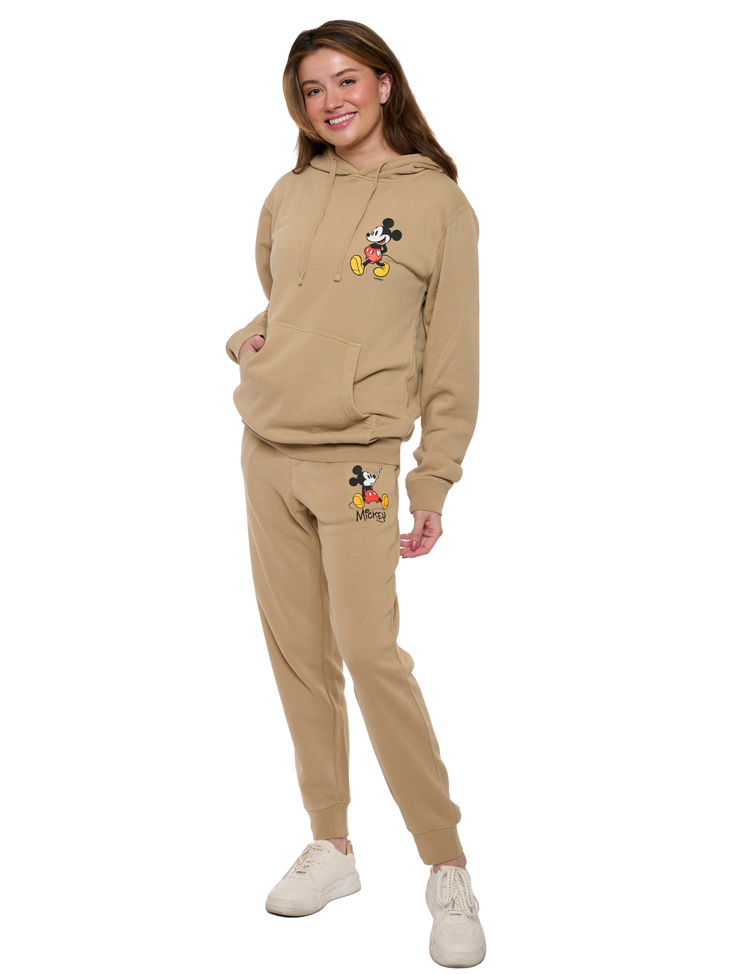 Women's Mickey Mouse Hoodie & Pants 2-Piece Set Mineral Wash Sand (Size Large)