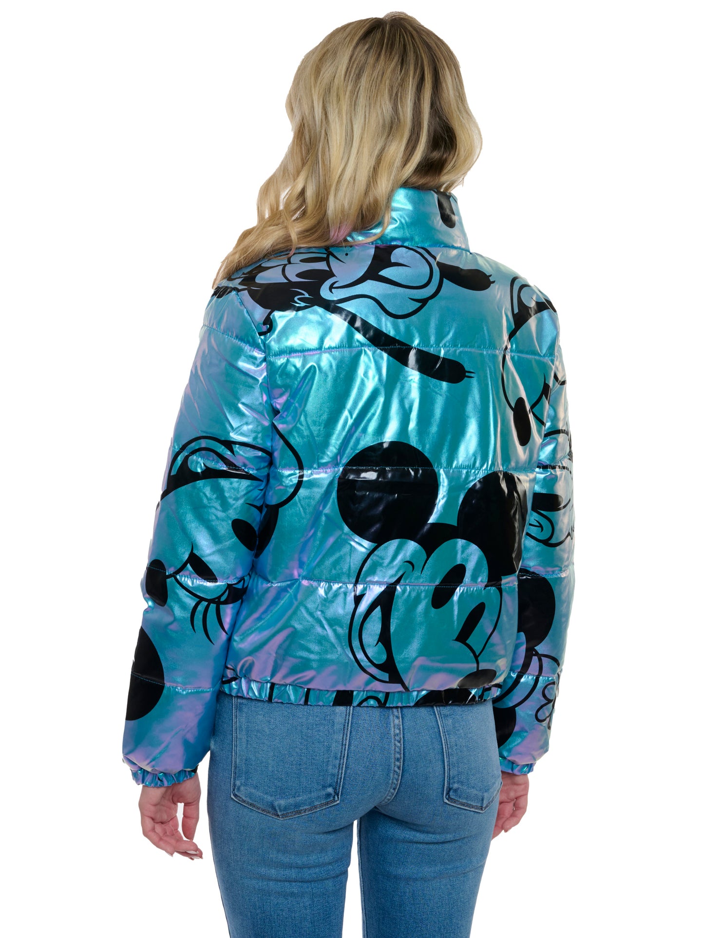 Disney Women's Jacket Puffer Mickey Minnie Goofy Donald Puffy Coat Shiny