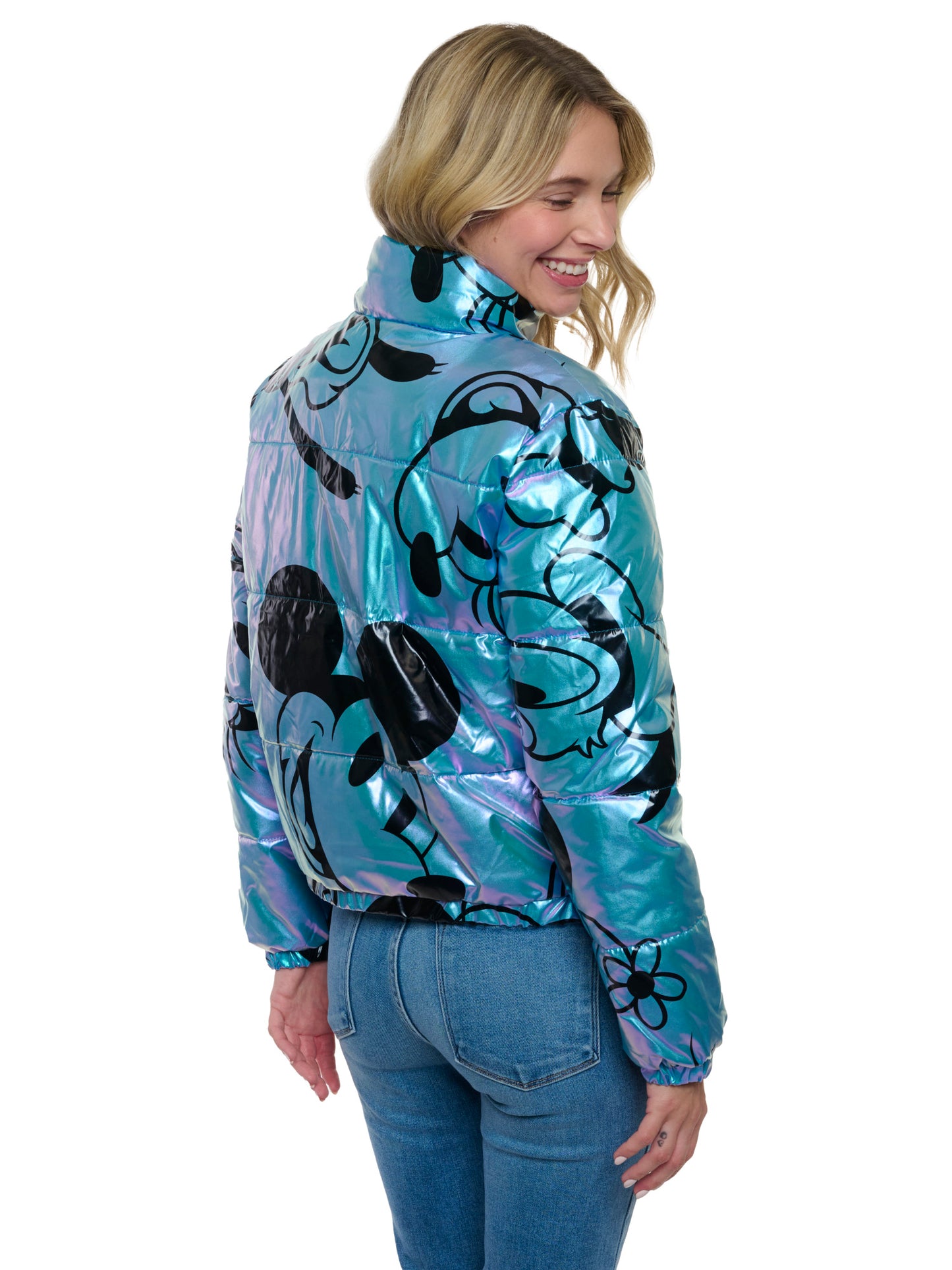 Disney Women's Jacket Puffer Mickey Minnie Goofy Donald Puffy Coat Shiny