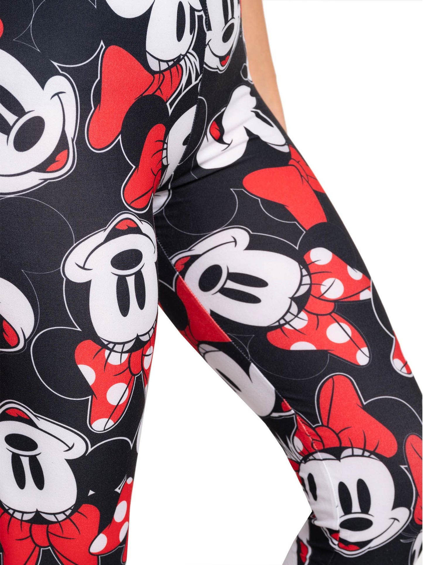 Juniors Disney Minnie Mouse Red Bow Black Leggings All-Over Print Stretch