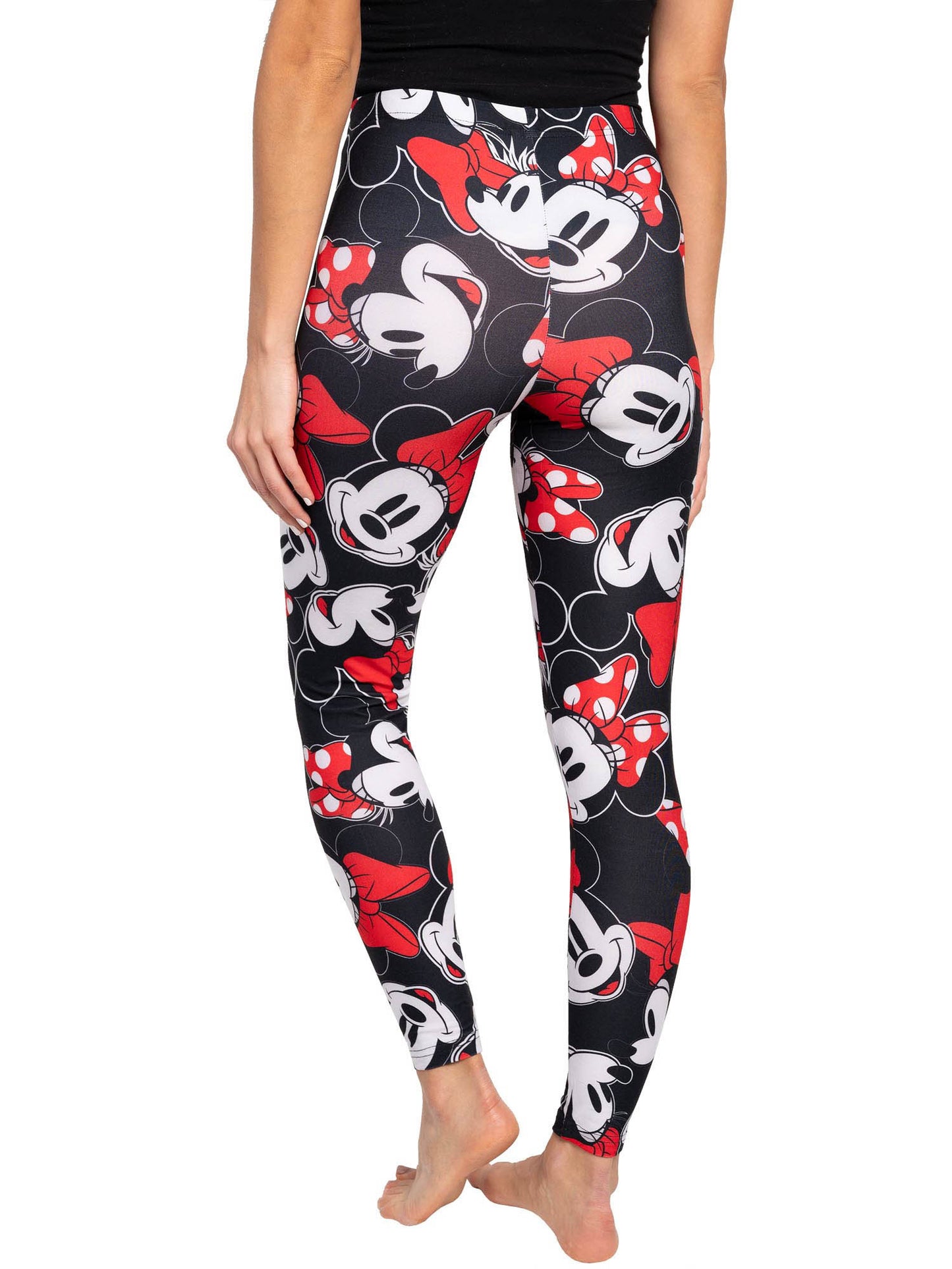 Juniors Disney Minnie Mouse Red Bow Black Leggings All-Over Print Stretch