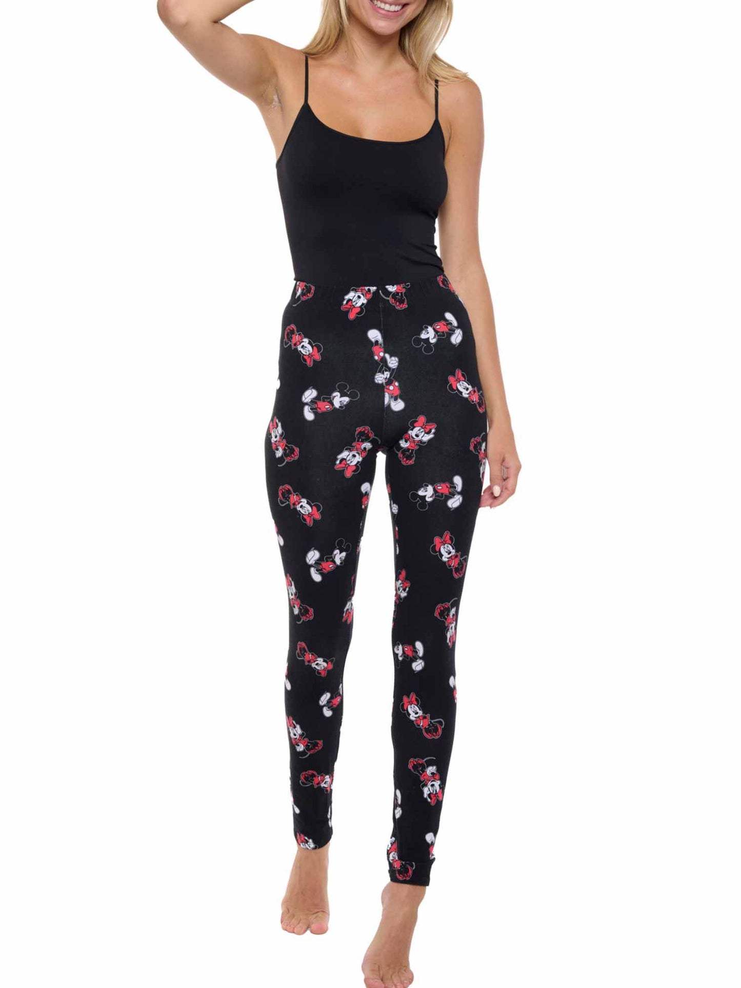 Disney Women's Mickey & Minnie Mouse Leggings All-Over Print Stretch Black