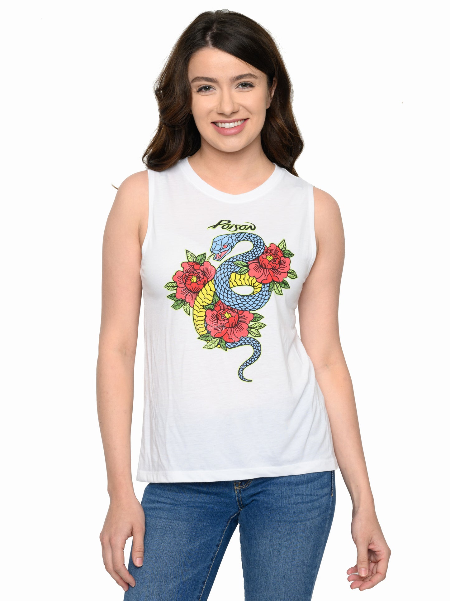Women's Poison Classic Rock T-Shirt Band Tee Music White Sleeveless Rock n' Roll