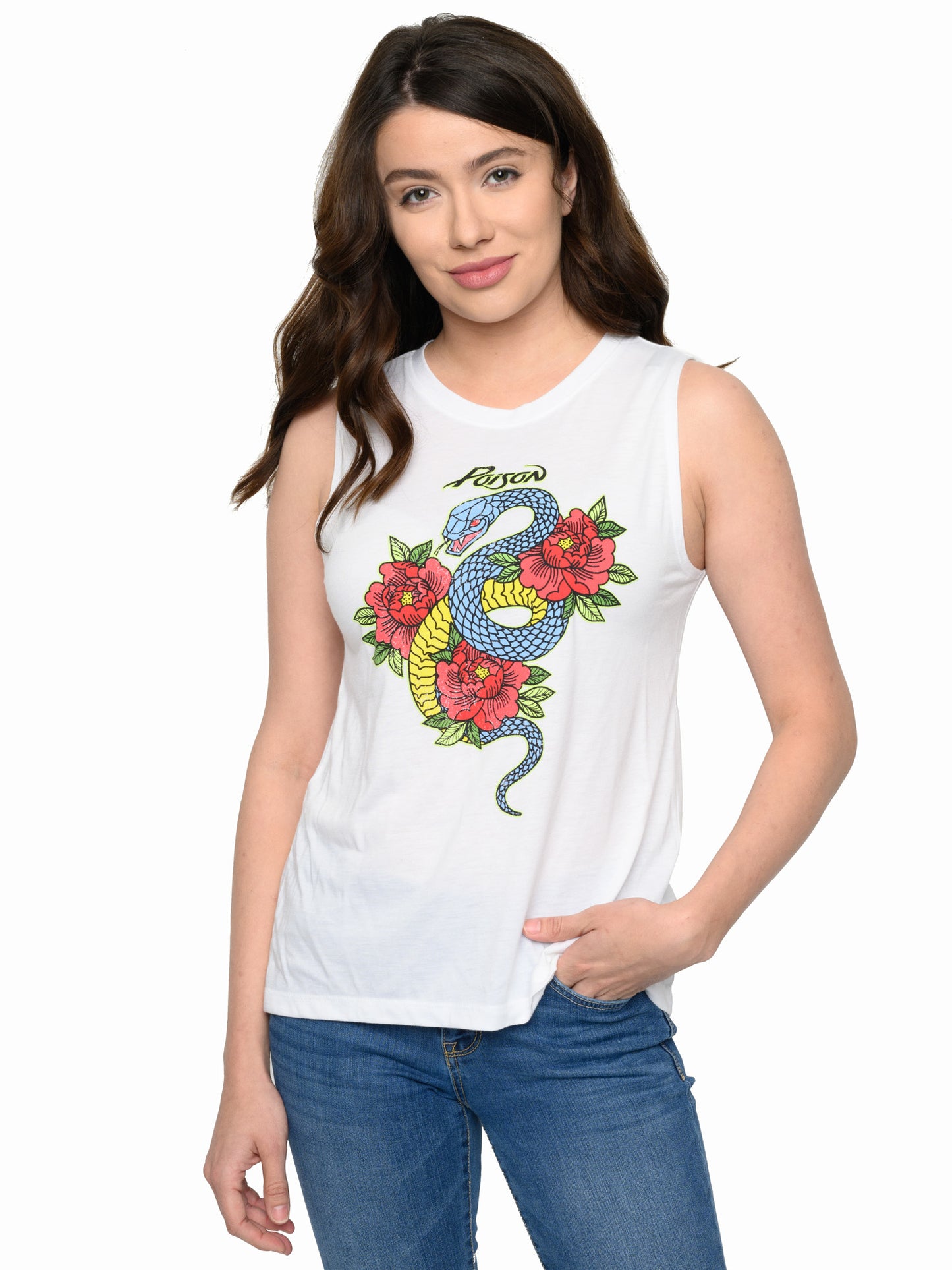 Women's Poison Classic Rock T-Shirt Band Tee Music White Sleeveless Rock n' Roll