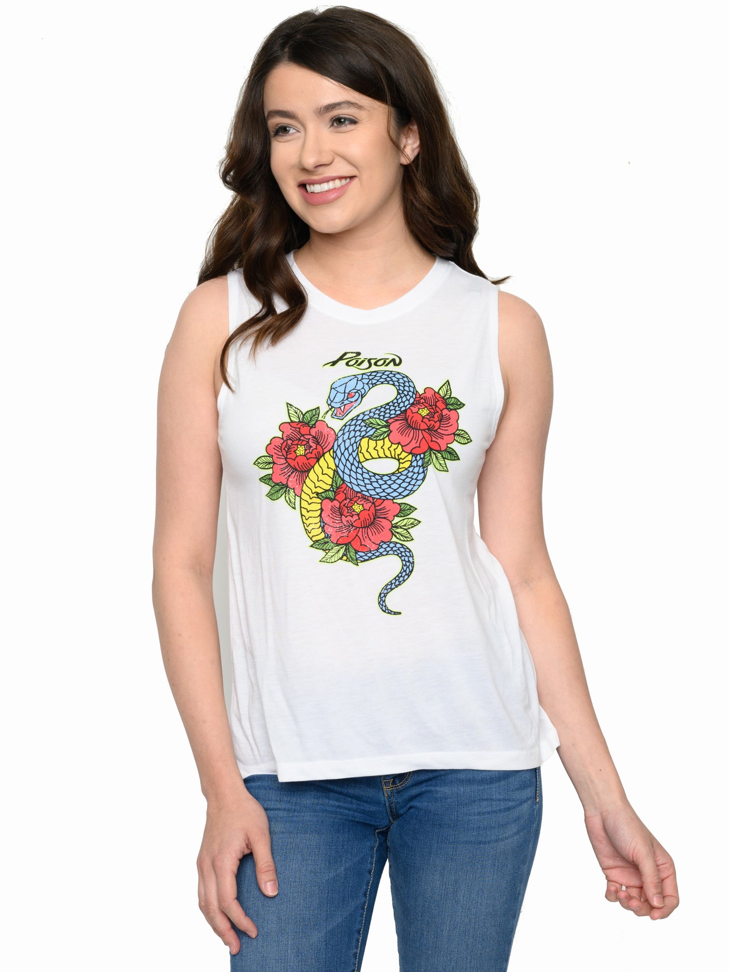 Women's Poison Classic Rock T-Shirt Band Tee Music White Sleeveless Rock n' Roll